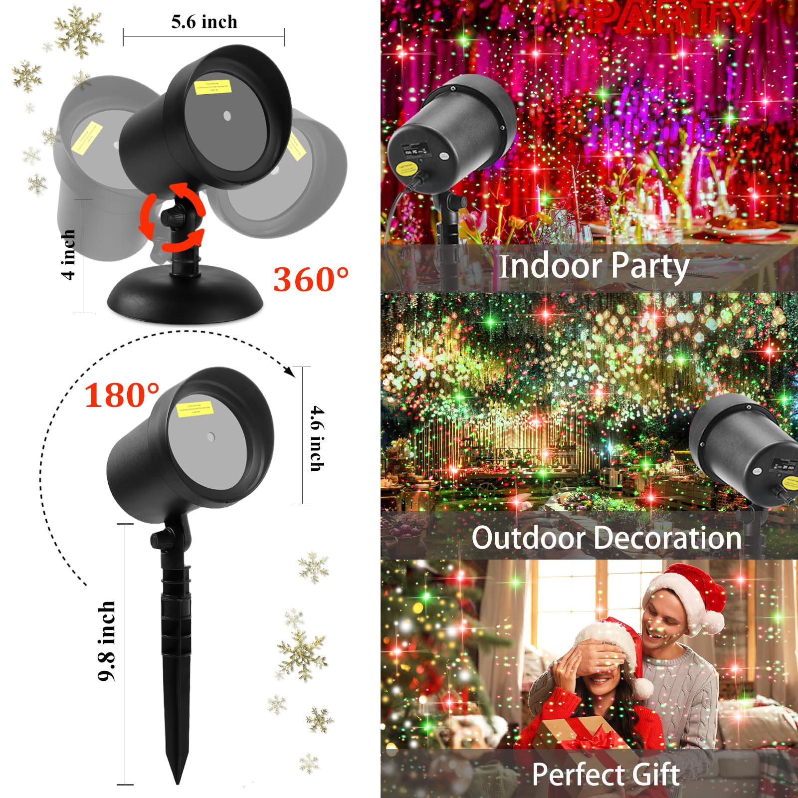 Laser Projector Lights Outdoor For Christmas, Motion Laser Lights Projector, Red & Green Stars Starry Show Dynamic Patterns For