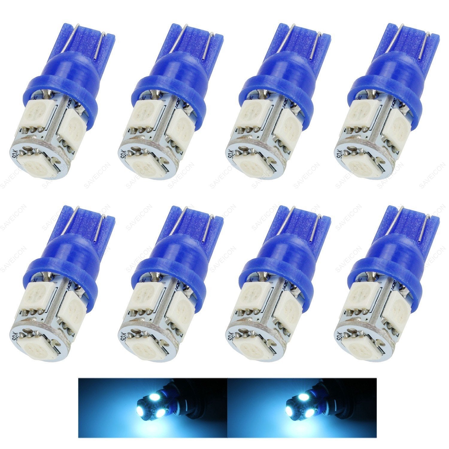 SAWE 5-SMD LED License Plate Dome Map Lights Bulbs Pack of 8 Ice Blue