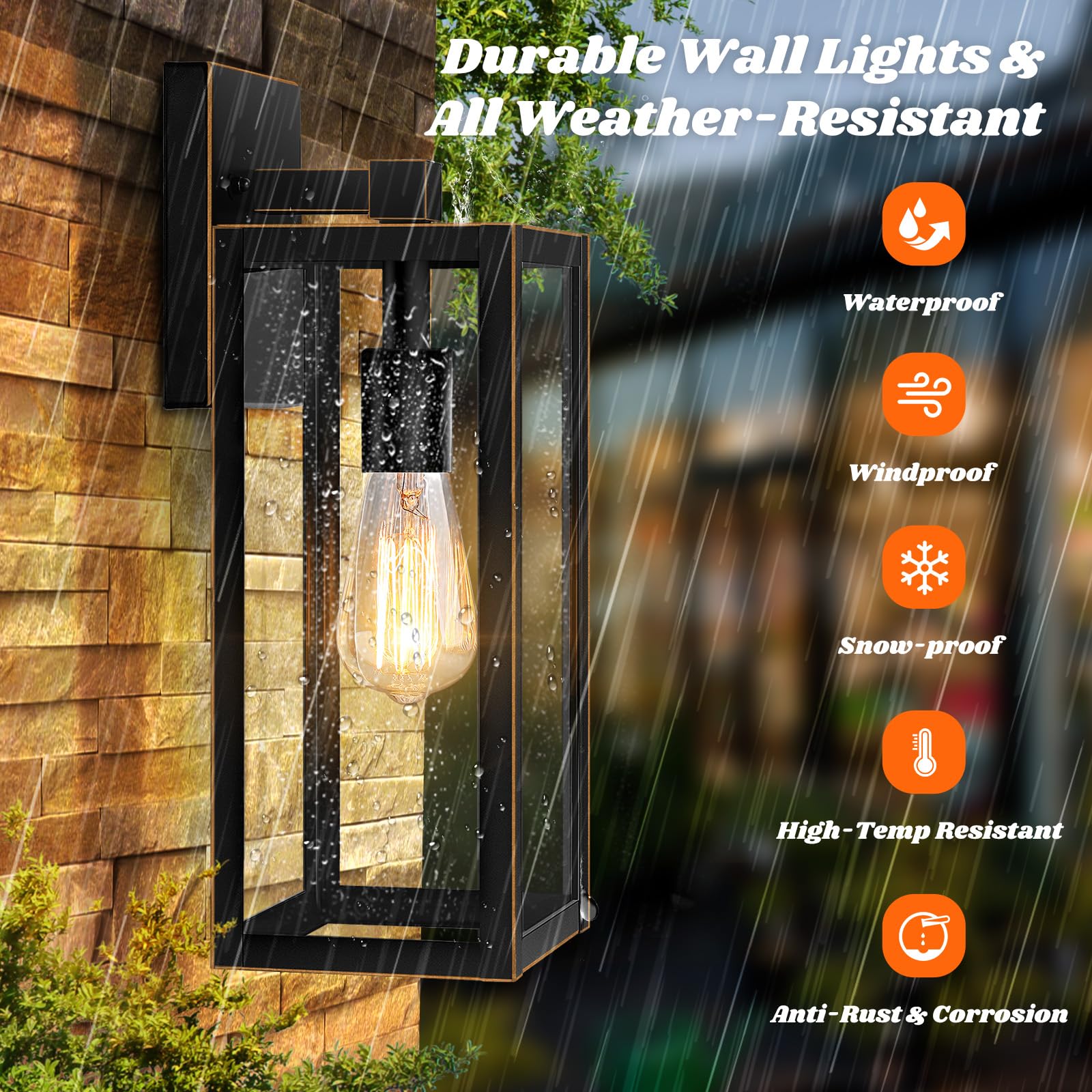 Brightever 2-Pack Outdoor Wall Light, Waterproof 15" Bronze Porch Lights, Clear Glass, Model 1030LL