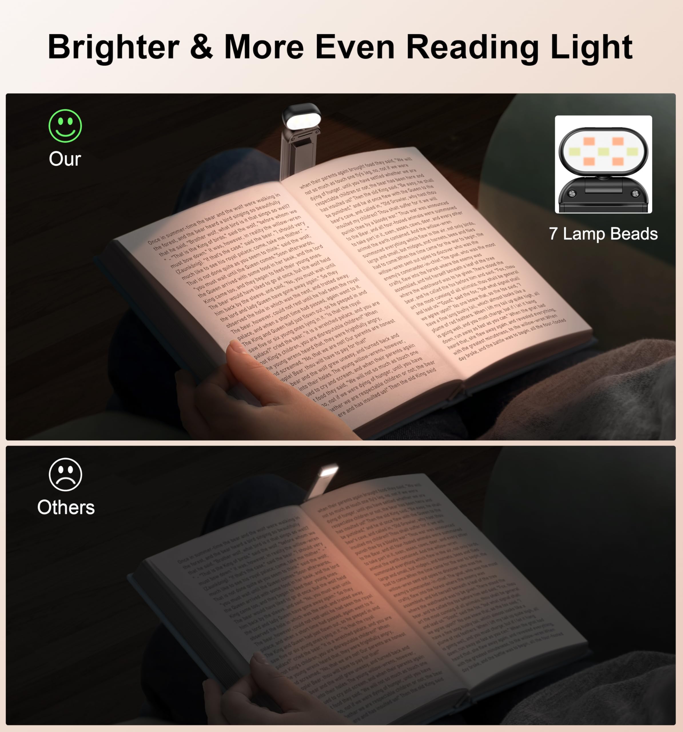 Gritin Rechargeable Book Light - Eye Caring 3 Color Temperatures, 5-Level Dimmable, Compact Black Clip-on Lamp, Model G1313