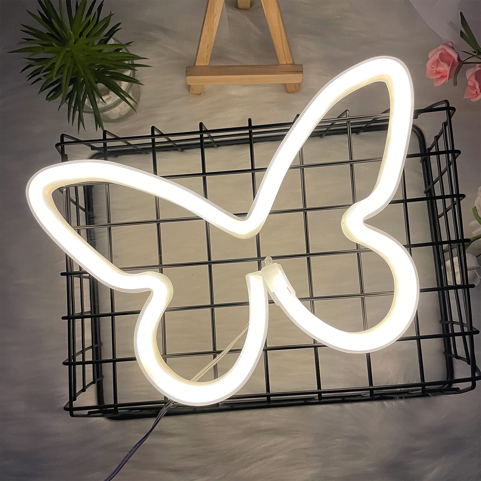 Enuoli Butterfly Led Neon Decorative Lights, Neon Signs Butterfly Shaped Decor Neon Light,Usb/Battery Powered Indoor Wall Decor