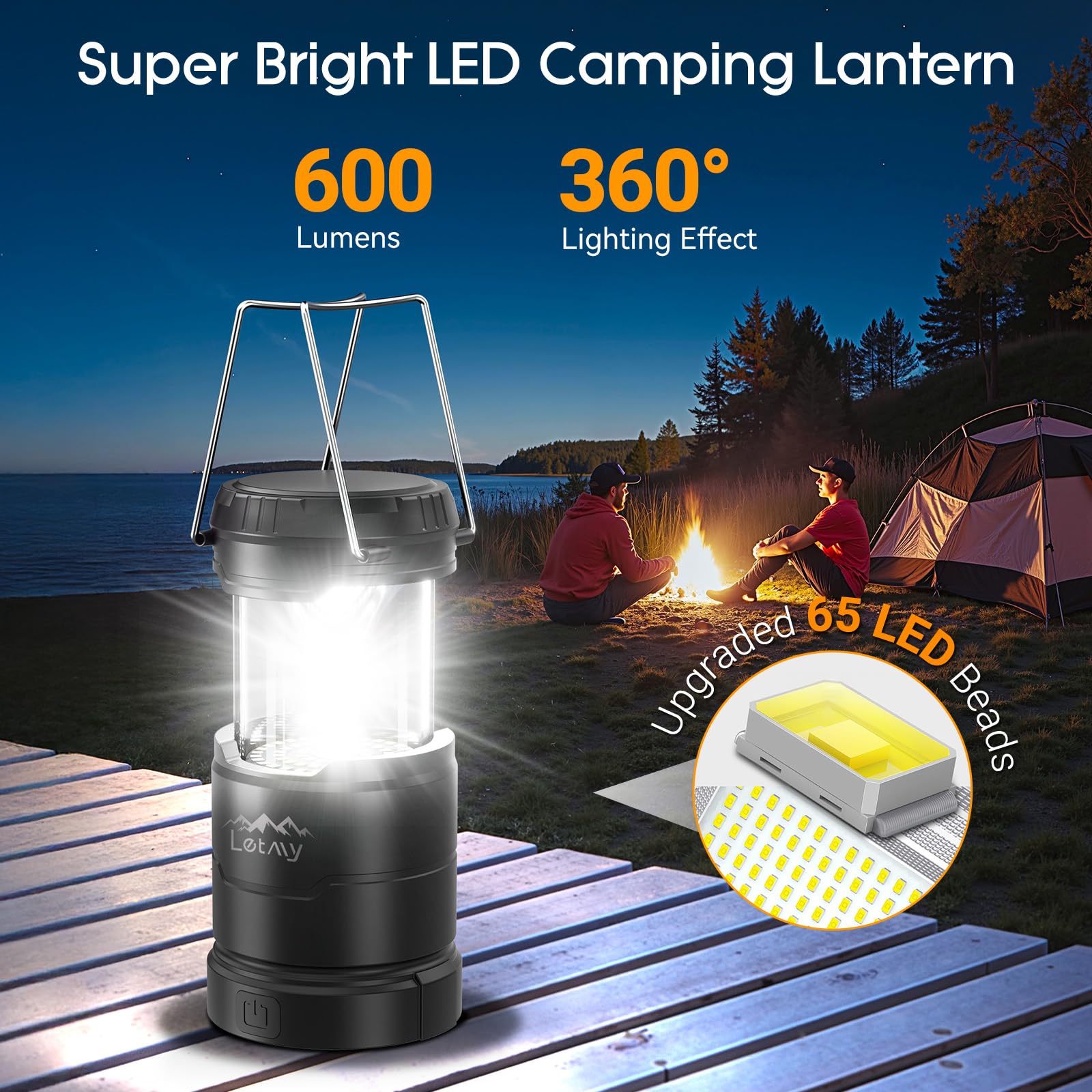 Letmy 4 Pack Camping Lanterns For Power Outages - Dimmable & 3 Color Modes, Battery Powered Lantern, Collapsible, Water Resistan