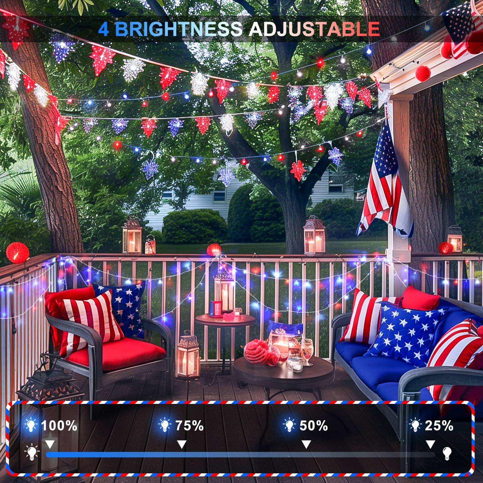 Jmexsuss 168Ft 600 Led 4Th Of July Lights Plug In Patriotic Lights Outdoor Waterproof 8 Modes Red White And Blue Lights For Independence Day American Flag Holiday Party Christmas Tree Decorations