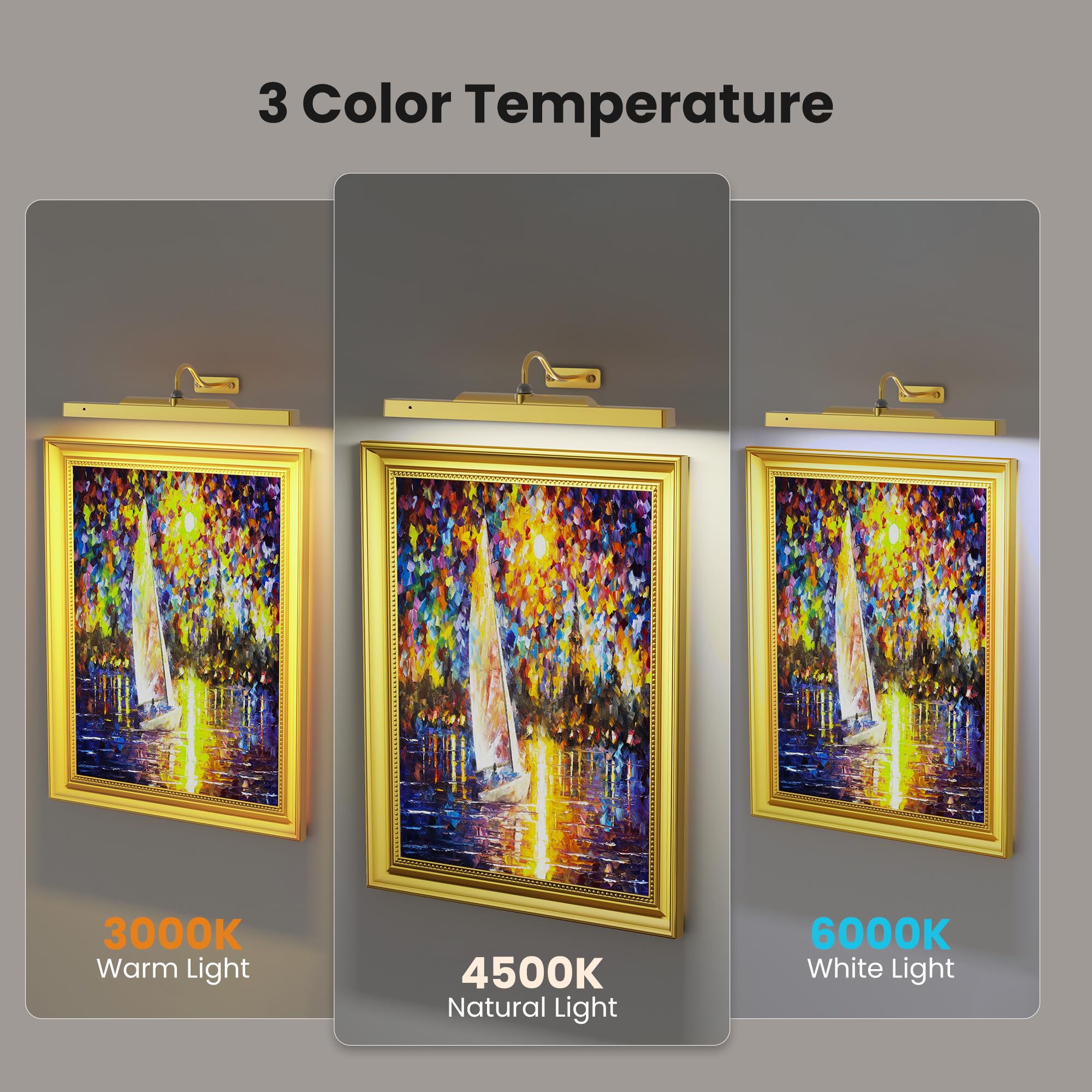 Craftersmark Picture Light - 16in Battery Operated Wall Lights, Gold, 5000mAh, Remote Control, 3 Light Modes, Ideal for Art and Portraits