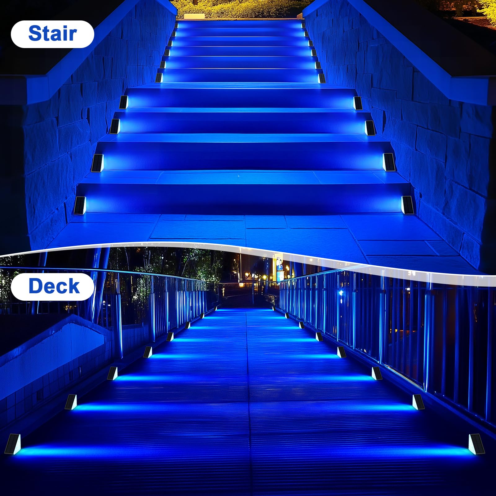 AUDLES Solar Stair Lights, Waterproof IP67, 8 Pack, Blue LED, Outdoor Step Lights for Deck, Porch, Patio, Backyard