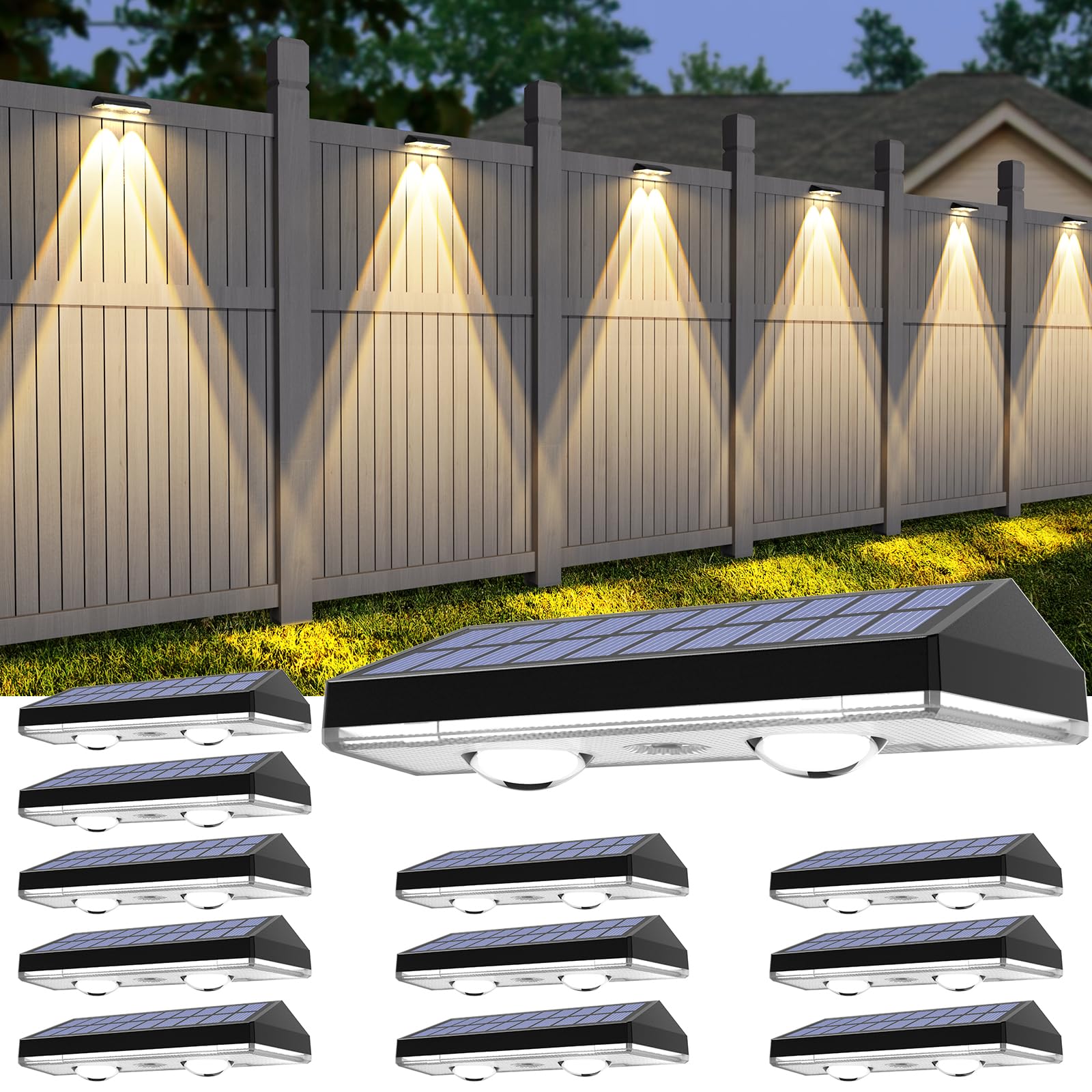 Solar Fence Lights ,Rgb & Warm White & 6 Colors Bright Lens Led Dusk To Dawn Deck Light, Fence Solar Lights Outdoor Waterproof, Solar Outdoor Lights For Backyard/Railing/Wall/Step/Patio/Pool (12Pack)