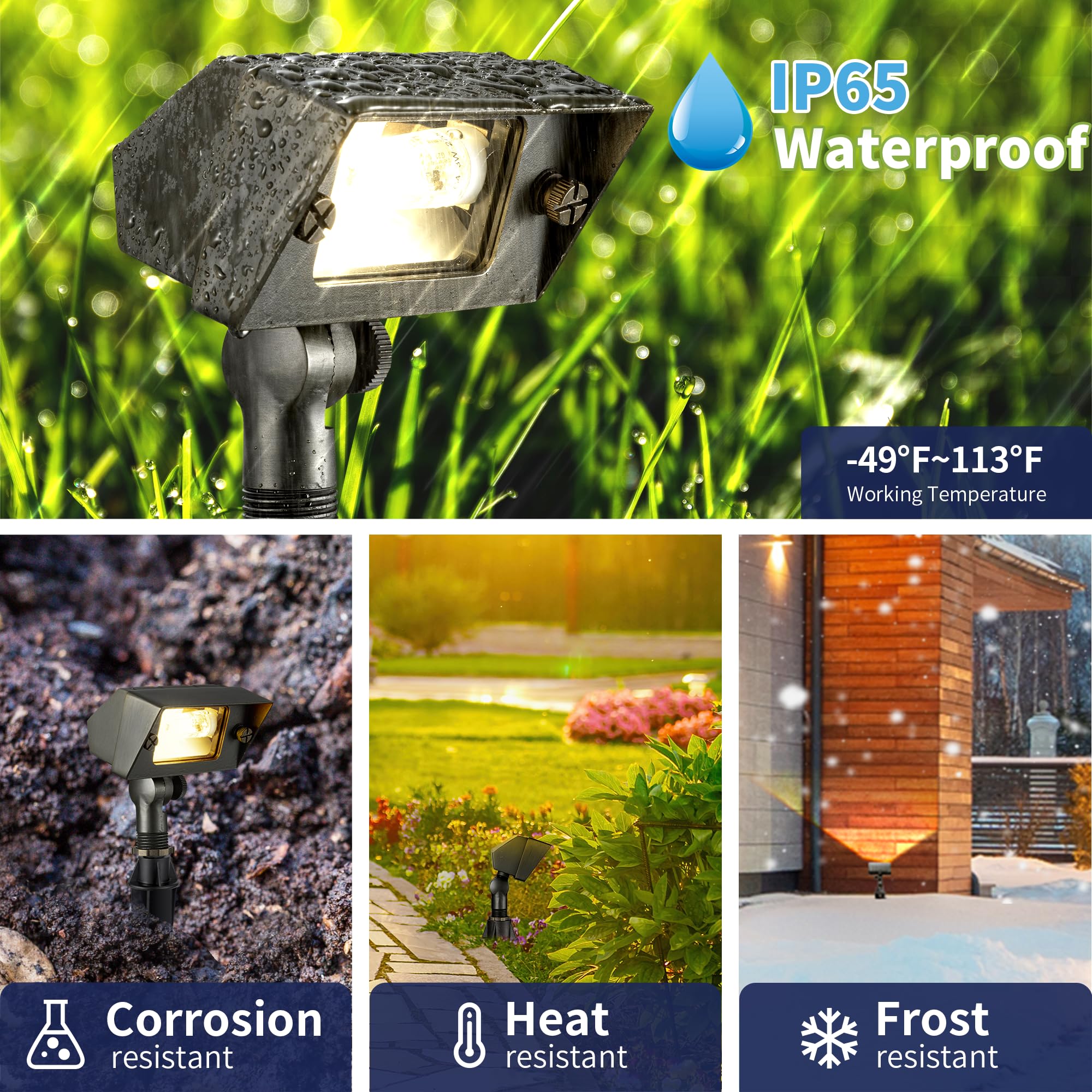 Gardenreet Brass Wall Wash Light - LED Outdoor Flood Lights, 12V Hardwired, IP65 Waterproof, 12 Pack with 2700K Bulb
