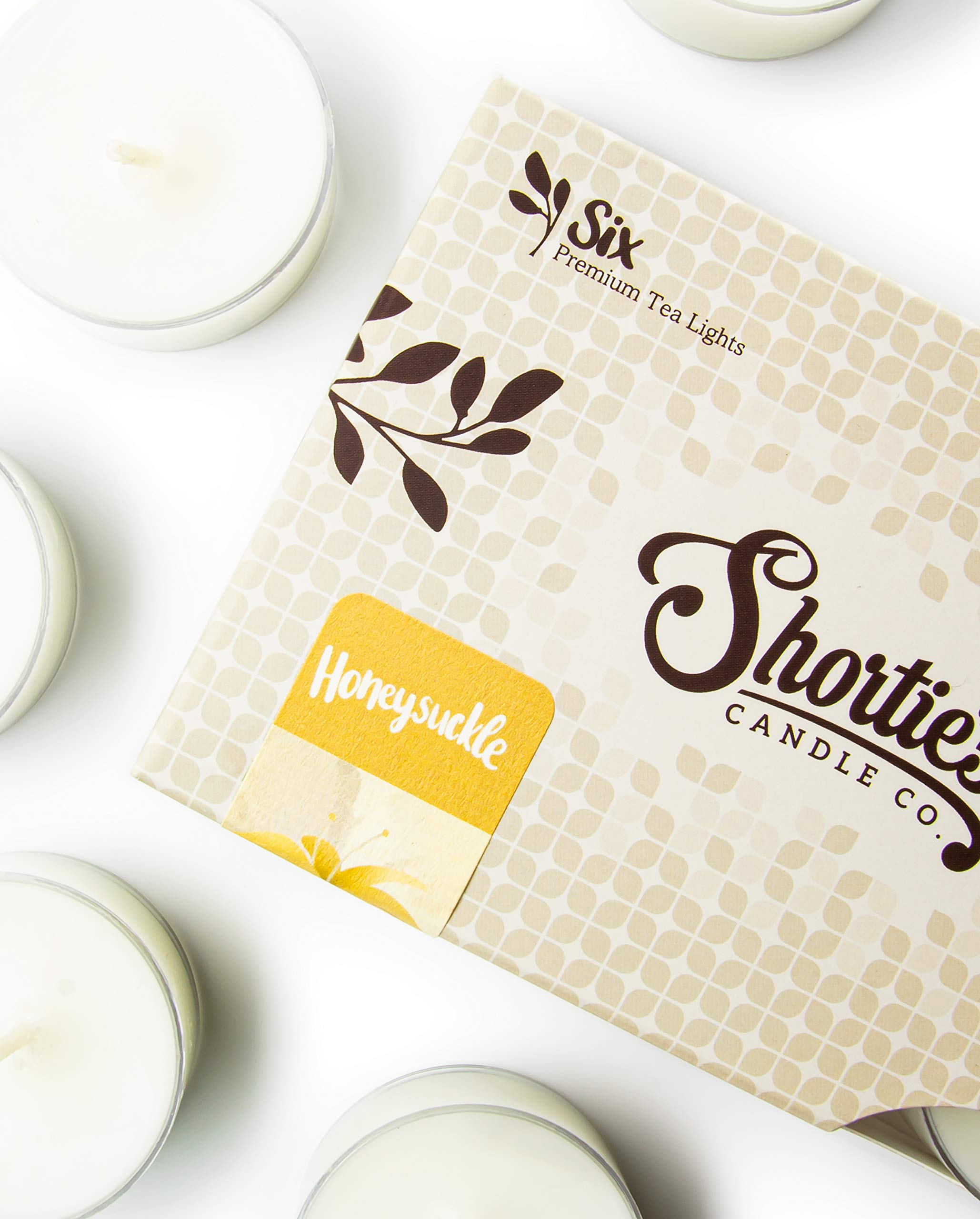 ShortieS Candle Company Pure Honeysuckle Tealight Candles - 6 White Paraffin Wax Lights - Highly Scented - Flower & Floral Collection