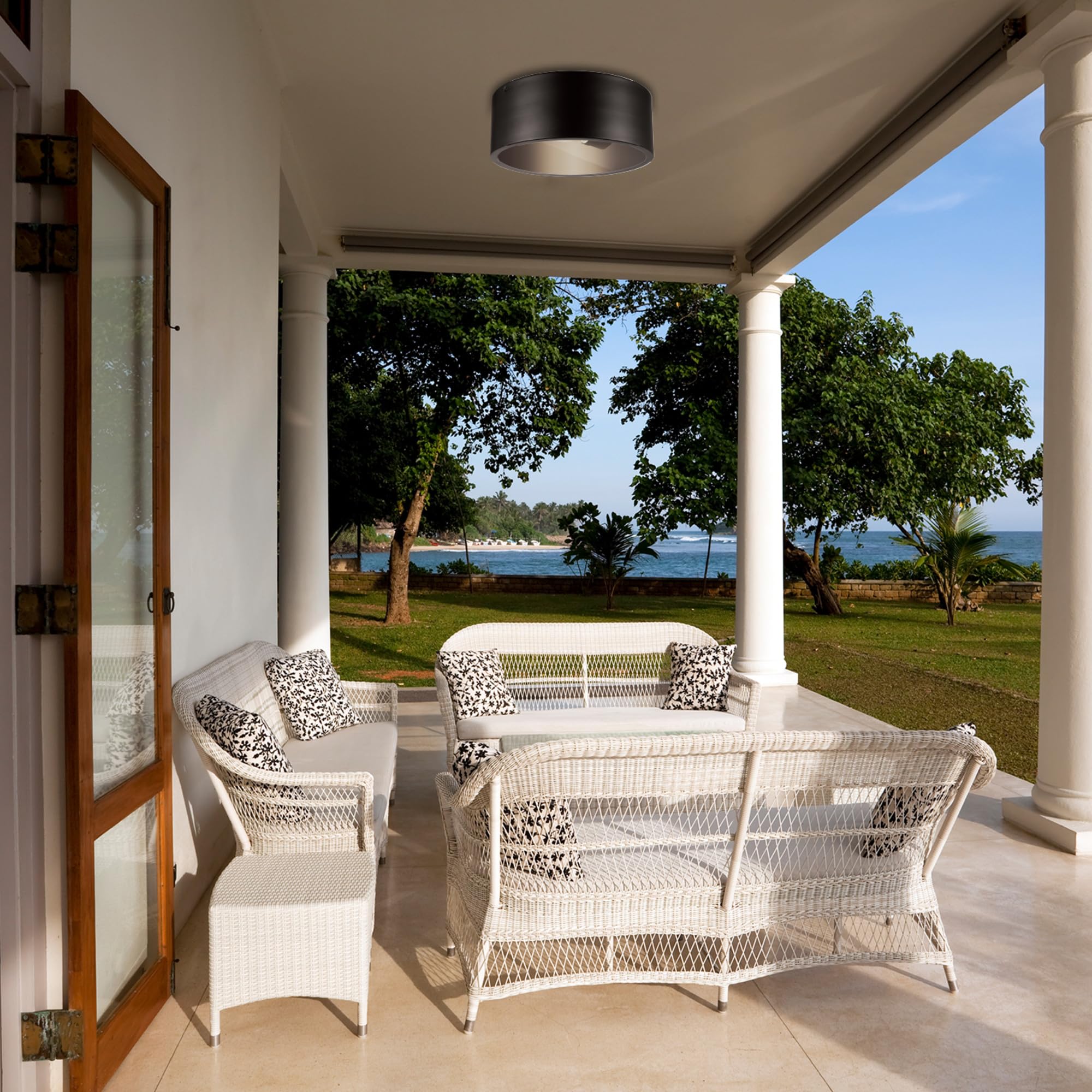 Globe Electric Teagan 1-Light Flush Mount Ceiling Light, Dark Bronze, Clear Glass Shade, Model 44479