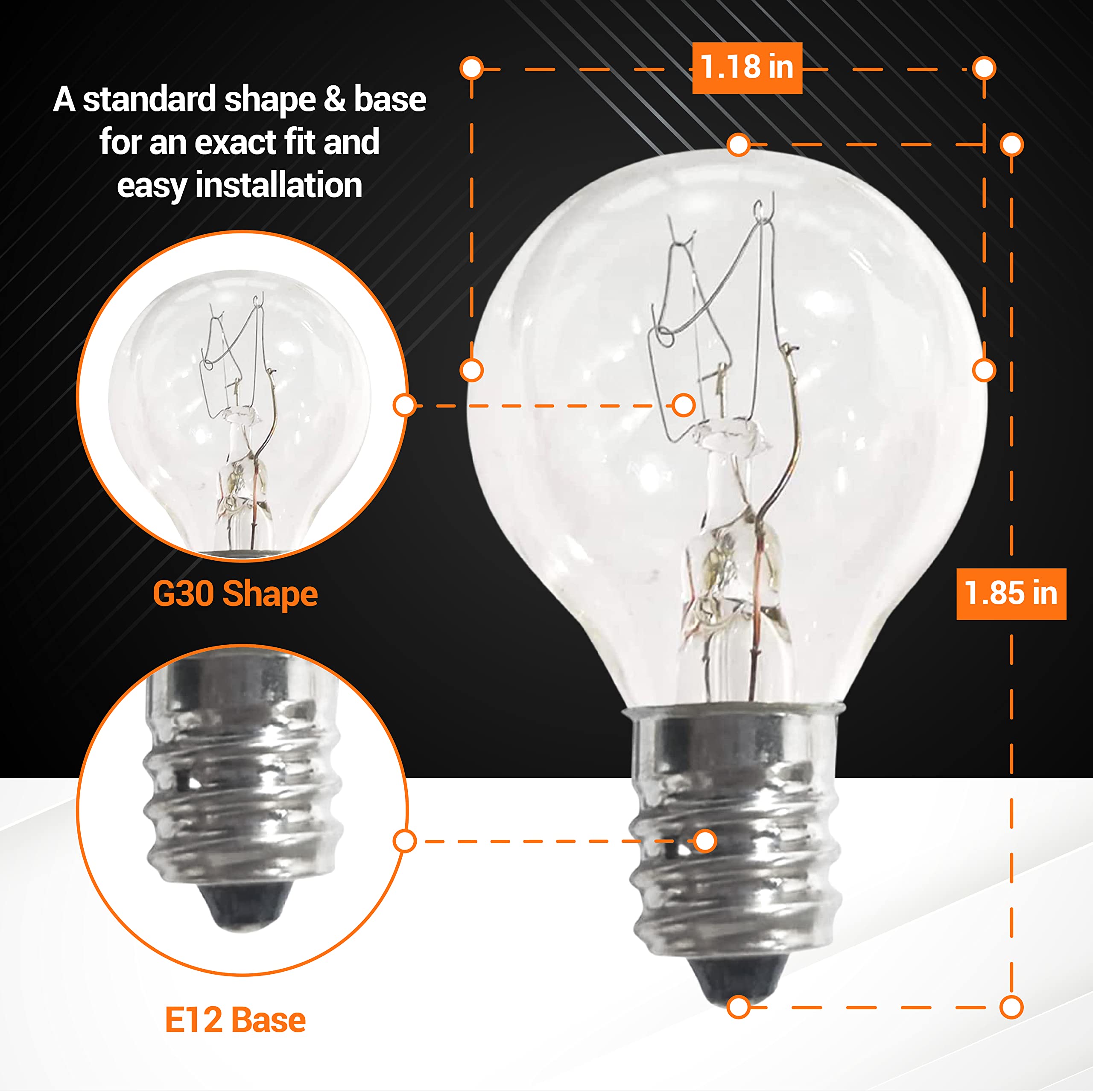 BlueStars G30 E12 20W Dimmable Clear Light Bulbs for Scentsy Warmers - Pack of 8, Lead Material, Long Lifespan