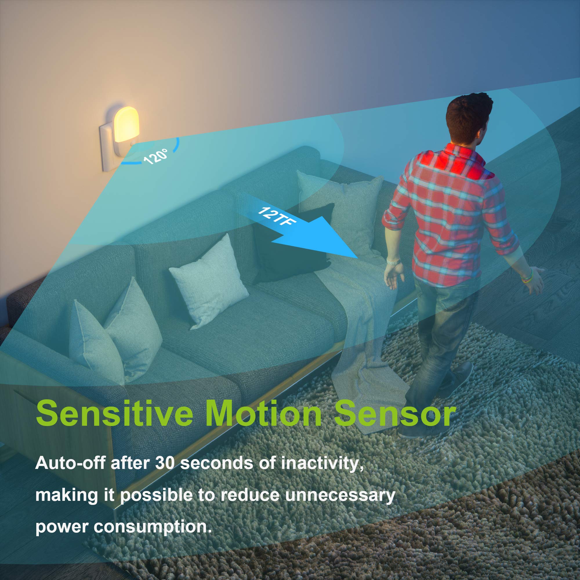 MAZ-TEK Plug-in Motion Sensor Night Light, Dimmable LED, 2 Pack, Soft Warm White, Adjustable Brightness, Model MZ303-M-2