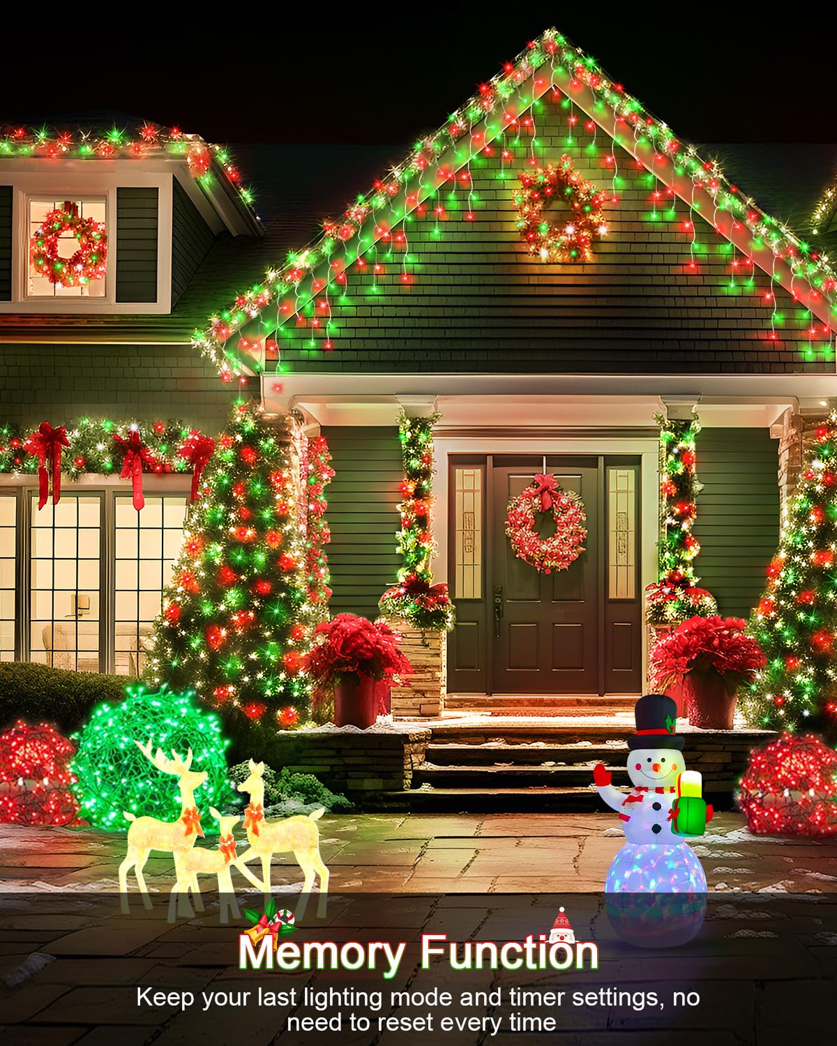 JIXXULVU Christmas Lights - 106FT 972LED Waterproof Red and Green Fairy Lights, 8 Modes, Connectable for Outdoor Decoration