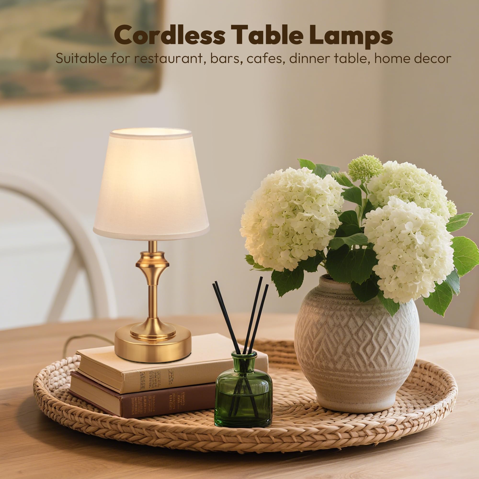 NIORSUN Cordless Table Lamp, 10.2in Battery Operated, 3 Way Dimmable Touch, Metal, Gold, Model CTL00601-W