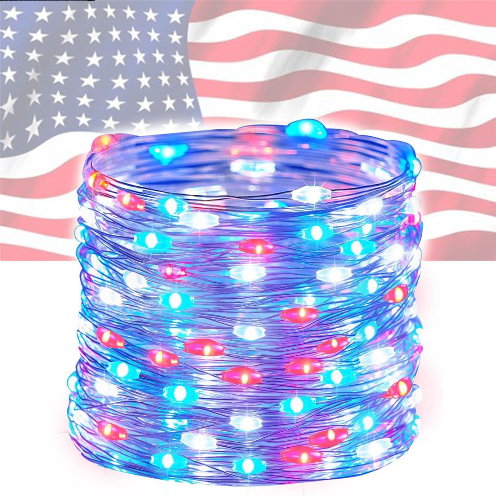 4th of July Lights Red-White-Blue Decorations - 100 LED 50 Photo Clips String Lights Holder 33FT Starry Fairy Lights Hanging Pictures Cards Memos USB Powered&Switch Bedroom Dorm Christmas Decor Tree