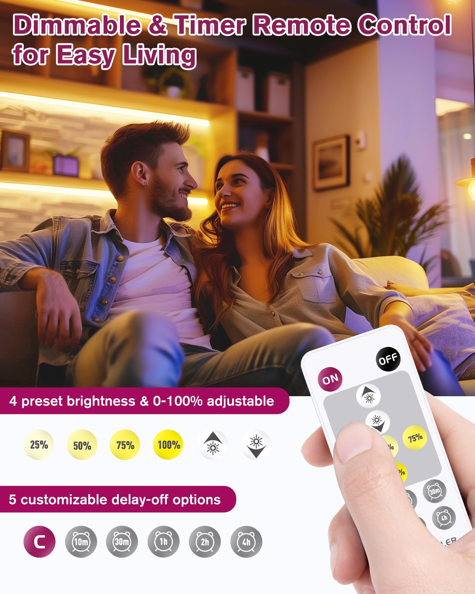 Emitever Cob Led Strip Lights Kit Warm White With Remote & 24V Power Supply,16.4Ft Dimmable Tape Light 3000K, High Density 2400L