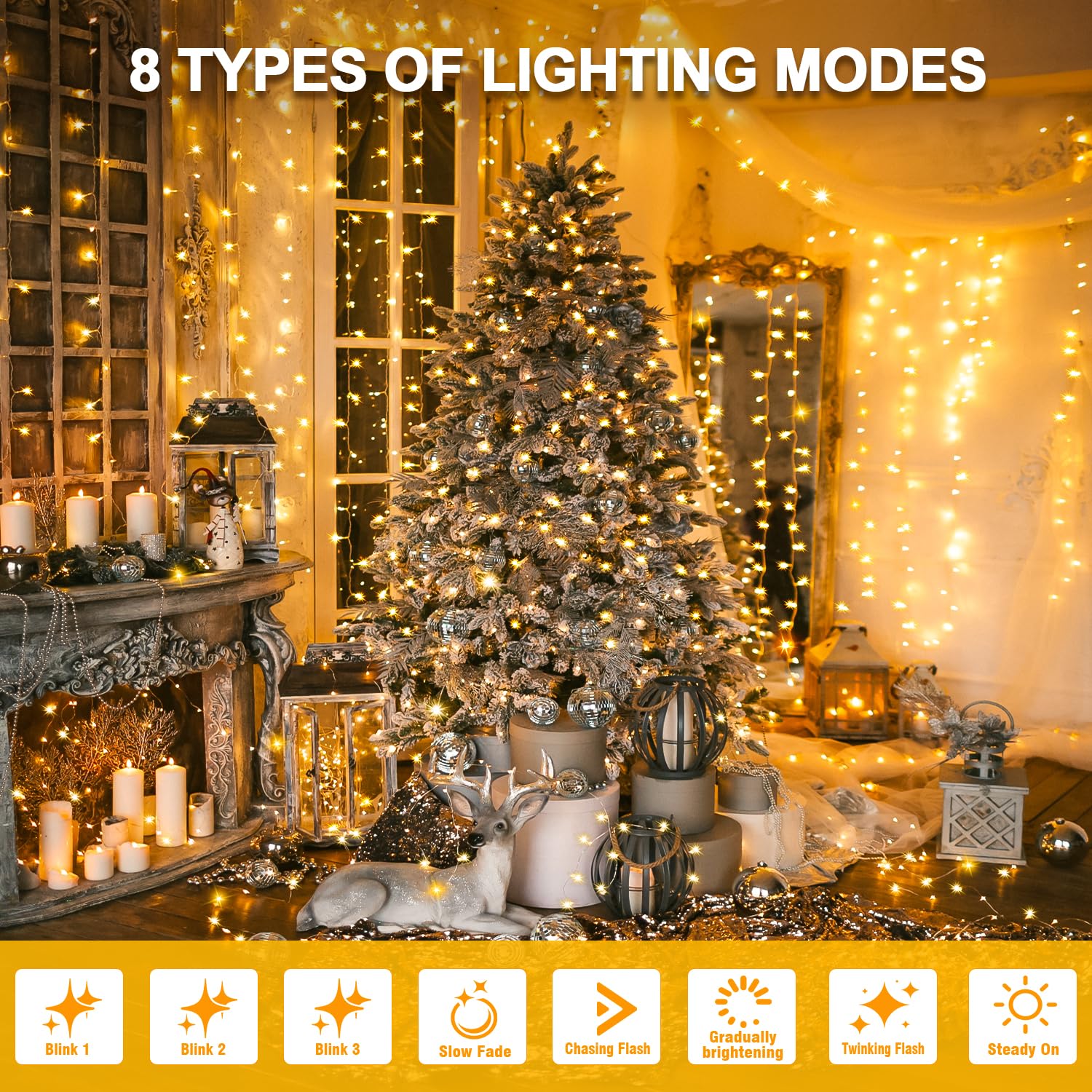 WASTROYAL Warm White LED String Lights - 210 LEDs, 70FT, Waterproof, Connectable, Model HCP153