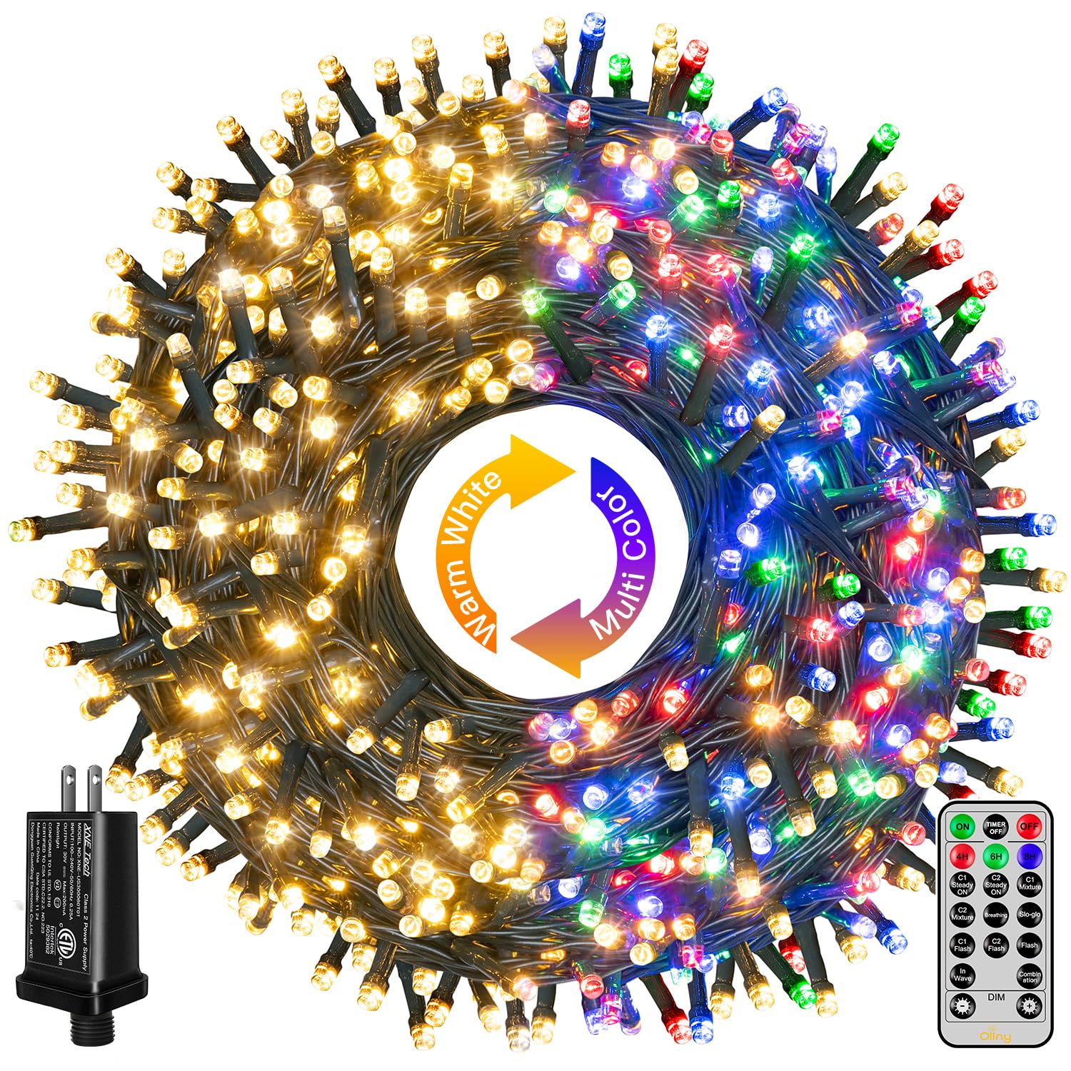 Ollny Christmas Lights  210FT 640LED Color Changing Christmas Tree Lights with 11 Modes Remote Control  Waterproof Outdoor Light for Outside Indoor Patio Weddings Xmas Decorations