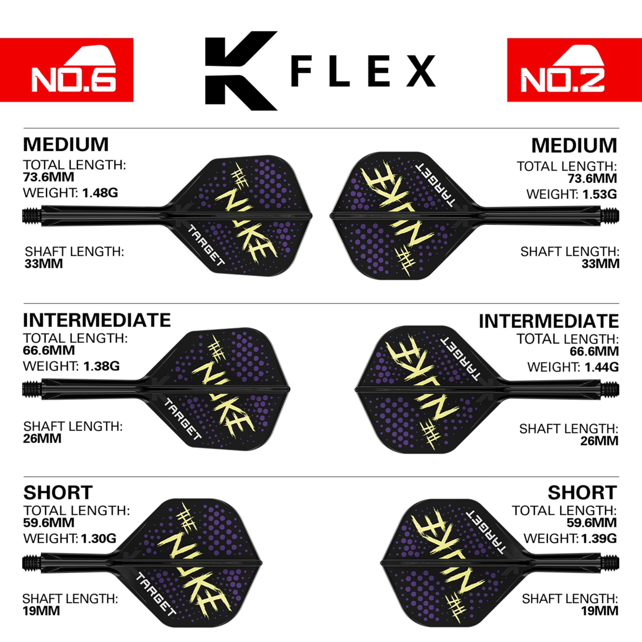 Target Darts K Flex Flights and Shaft System, No.6 Short (19mm), Multicolour, Pack of 3 - The Nuke Player Edition