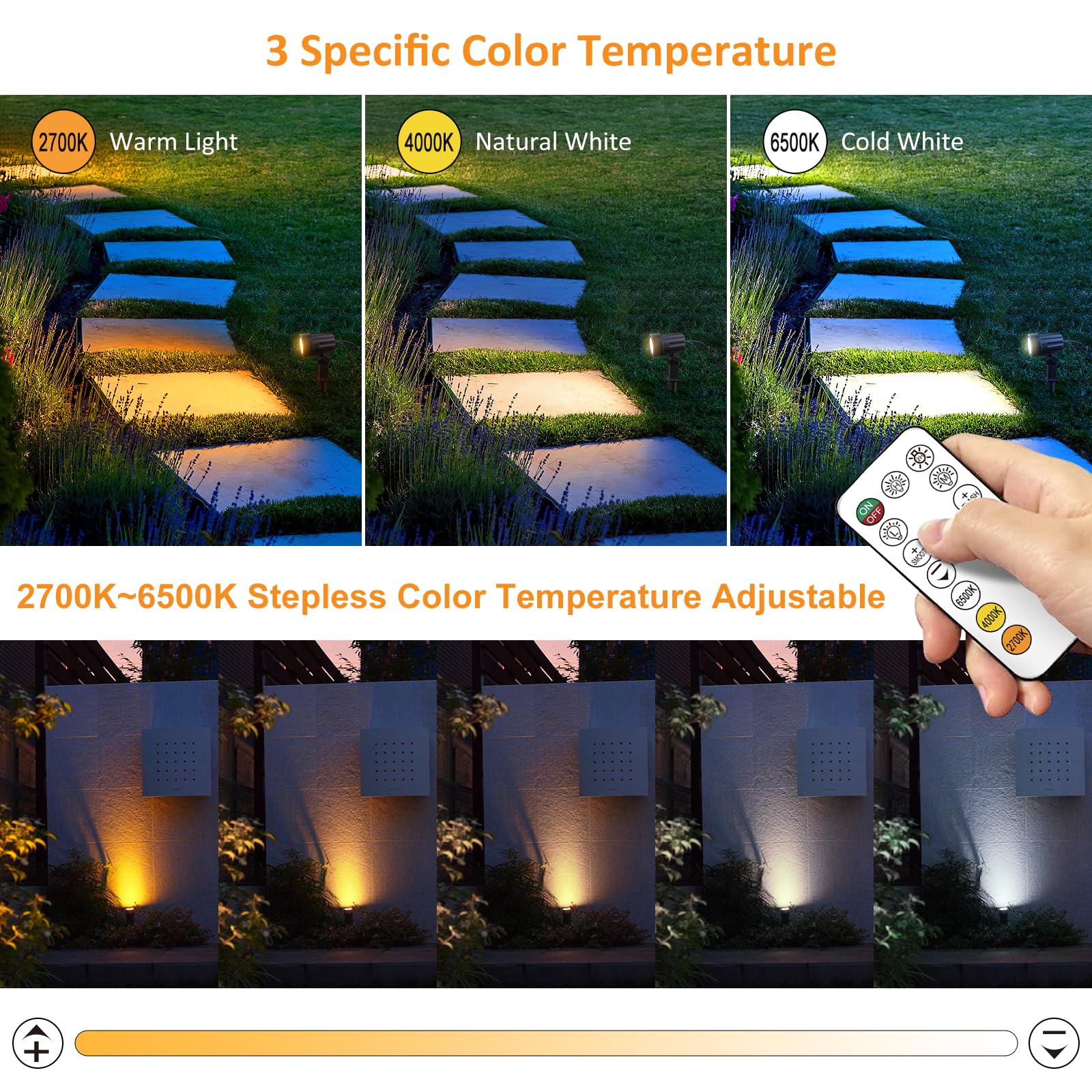 MEIHUA Solar Spotlights Outdoor, 2 in 1, 2700K/4000K/6500K, 3 Brightness, IP66 Waterproof, Multicolor, Model MH