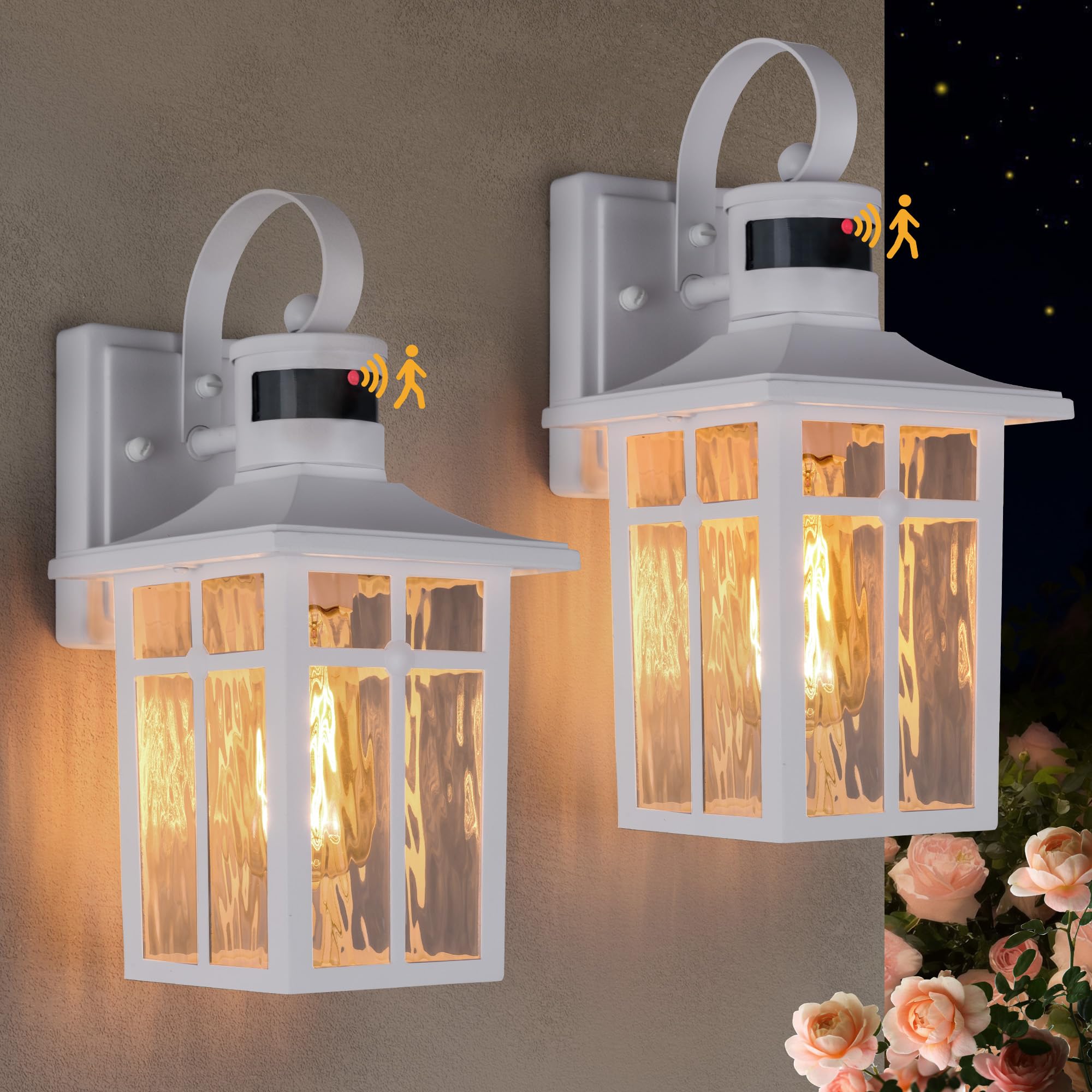 Lawyettle Motion Sensor Outdoor Wall Lights 2 Packs, Aluminum Dusk to Dawn Outdoor Lighting, White Exterior Light Fixtures with 