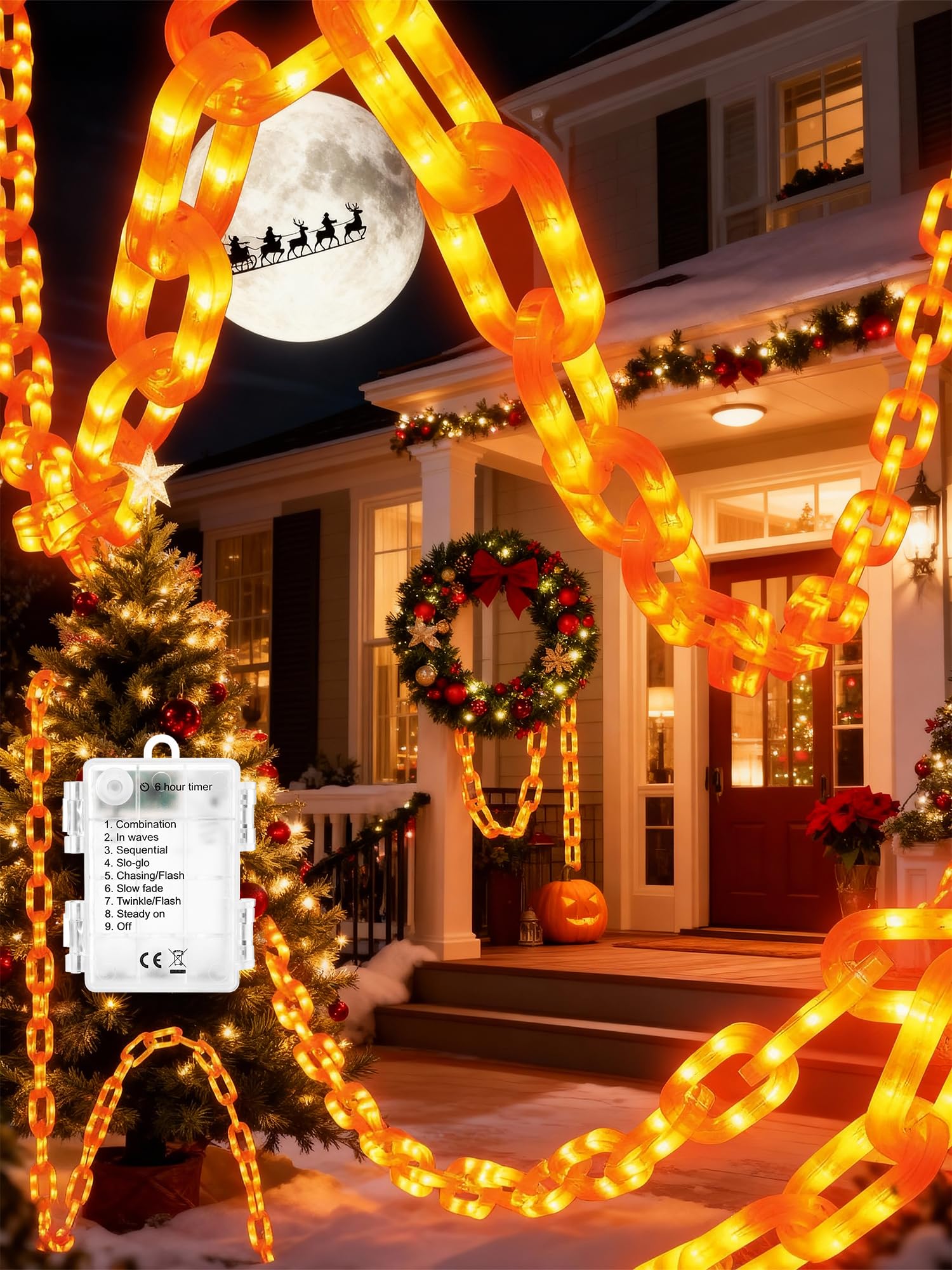 Flacchi Christmas Decorations Battery String Lights - 10 Ft 160 LED Plastic Chain String Lights with Waterproof, 8 Lighting Mode