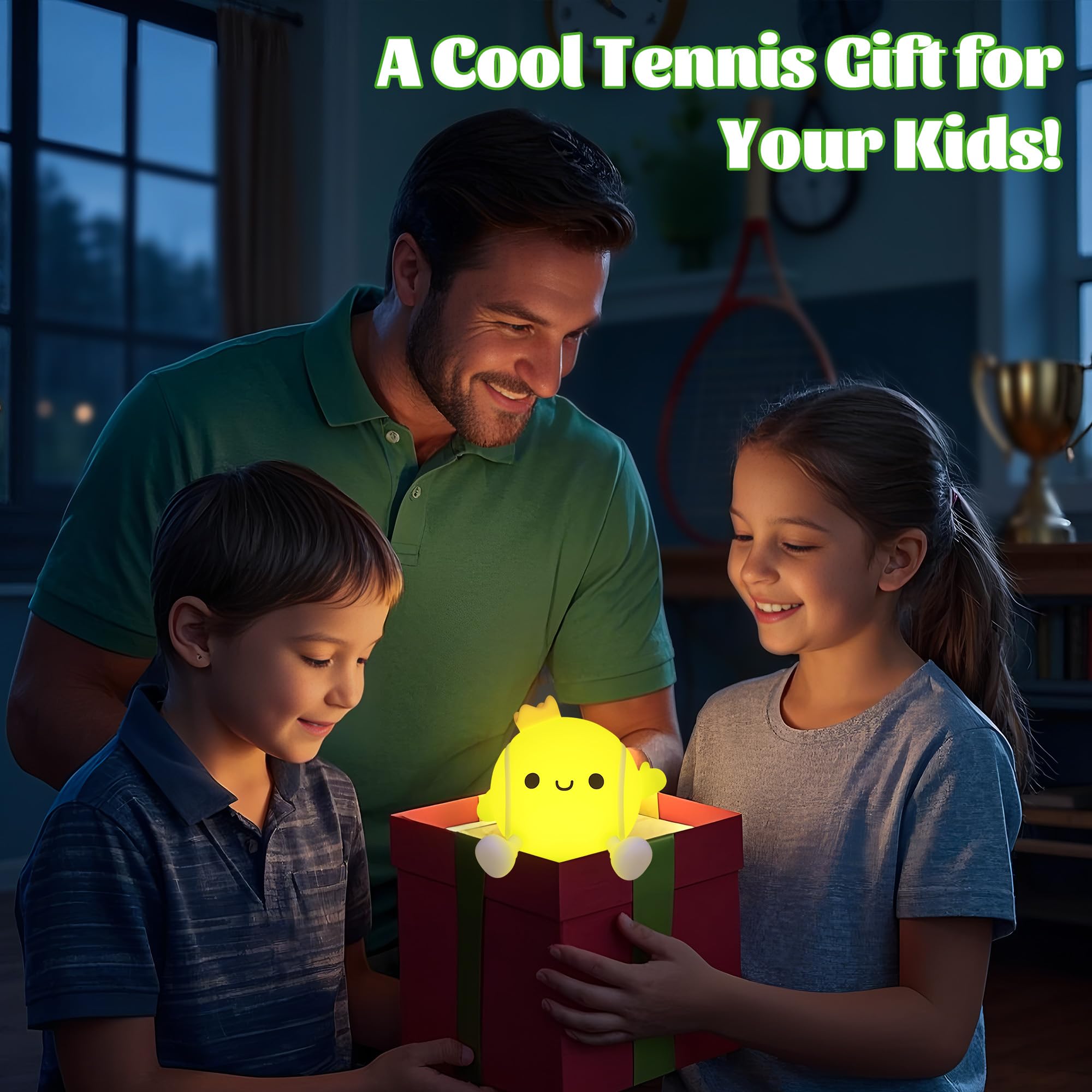YuanDian Tennis Gifts, Soft Glow Silicone Tennis Ball Night Light - Sports Decor for Toddlers, Kids Bedrooms & Man Caves - Birth