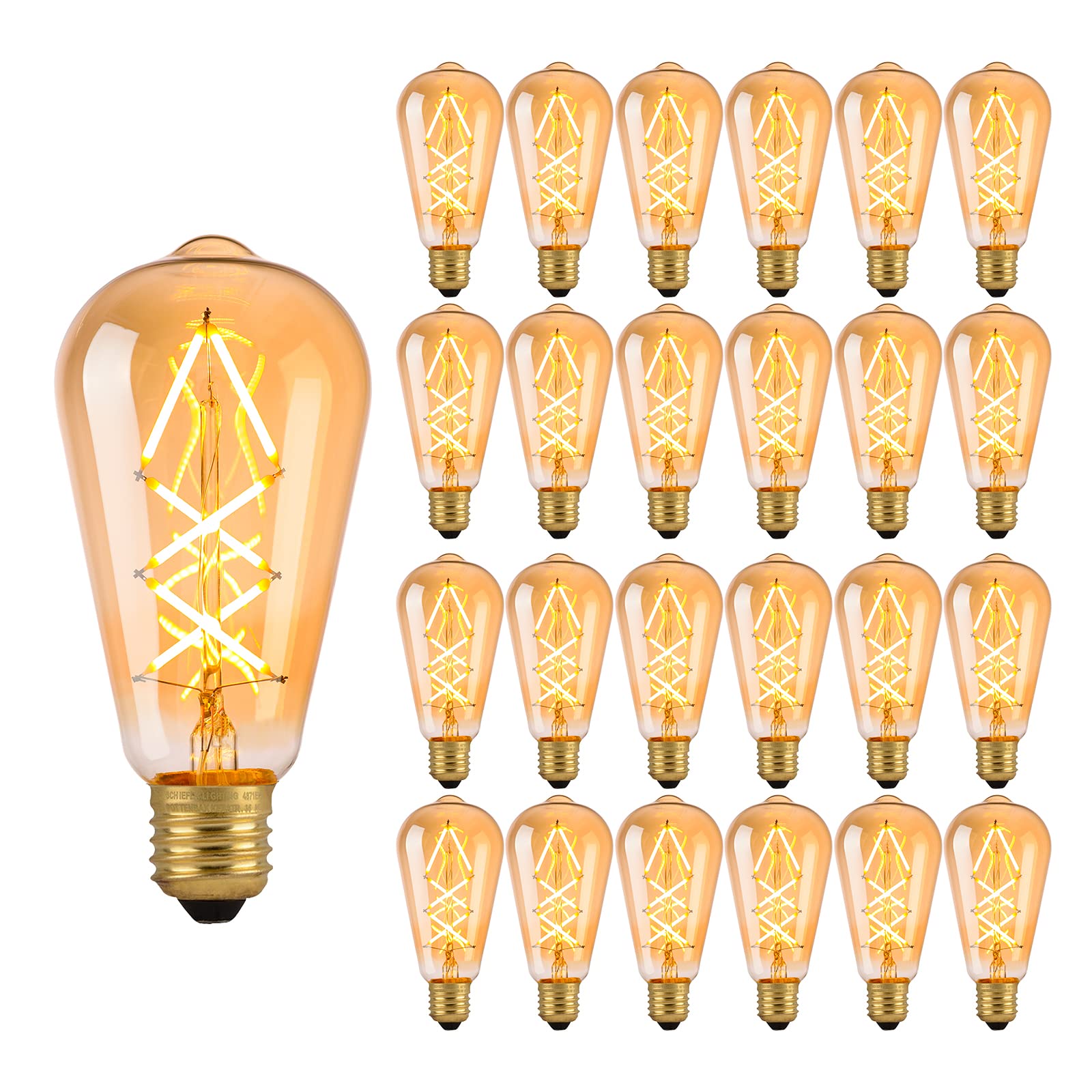 Omed Led Edison Light Bulb 24 Pack, Dimmable Criss-Cross Filament Led Bulbs, 60 Watt Equivalent 2700K Soft White Vintage Style A