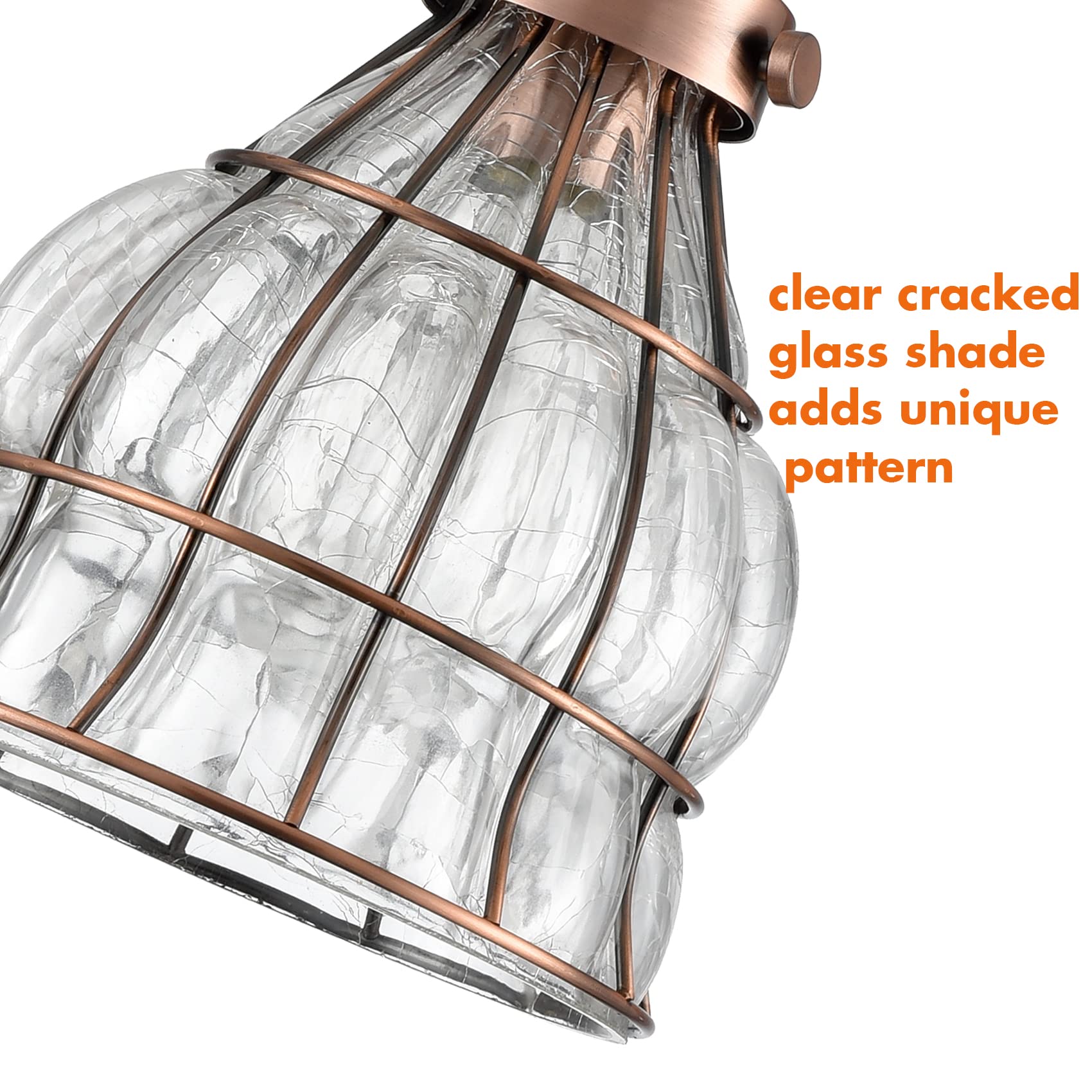 YUBOLE Vintage Cracked Glass Wire Cage Pendant Light, Antique Copper, Model TB1720DU, Dome Size