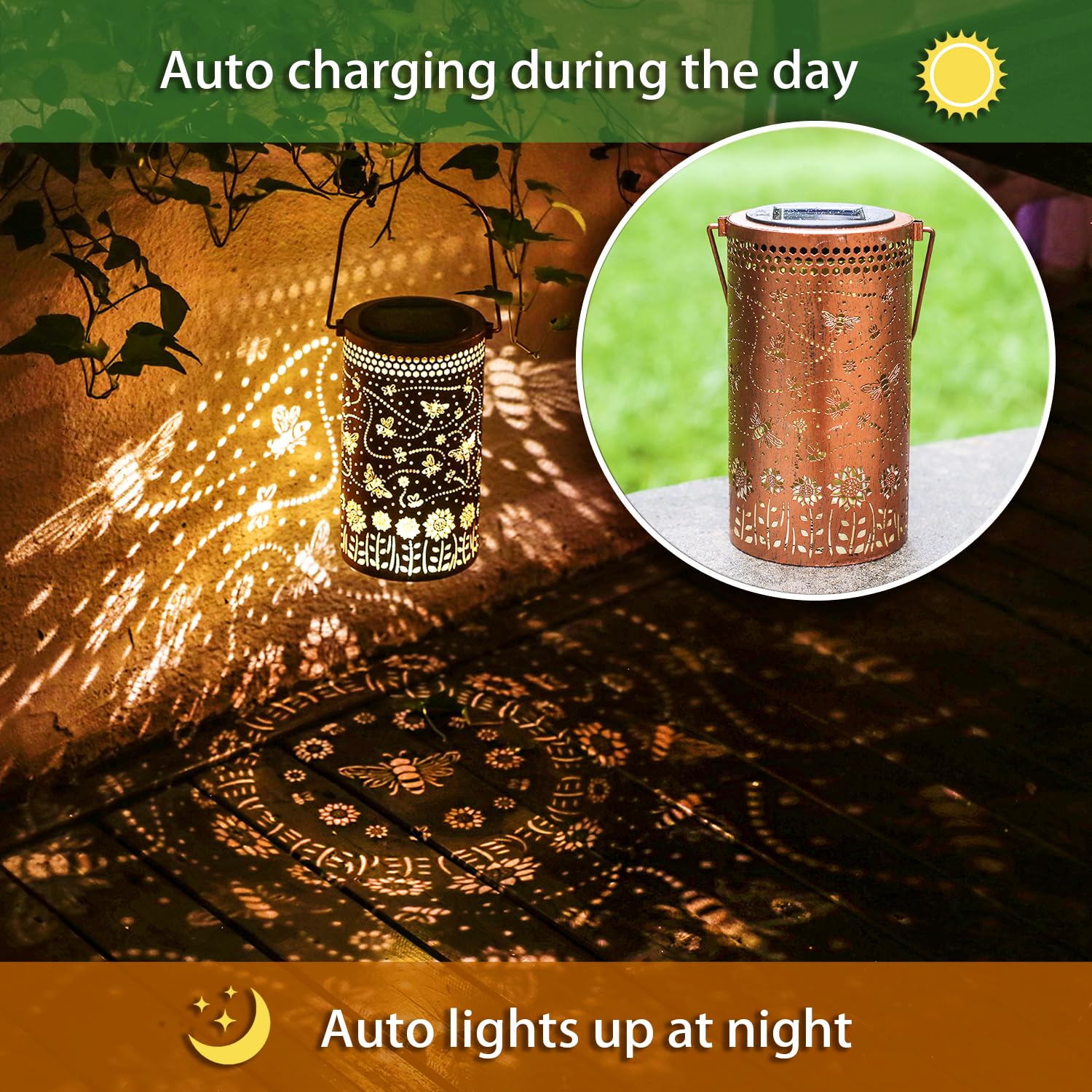 Bee Solar Lanterns Outdoor Waterproof Hanging Solar Lights Bee Gifts For Women Men Metal Honeybee Decorative Led Lanterns For Ya