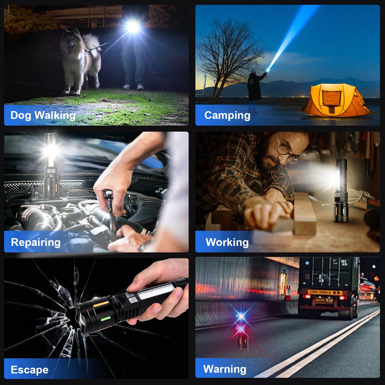 Peascat Flashlights High Lumens Rechargeable 2 Packs, 990,000 Lumens Led Battery Powered Tactical Handheld Flashlight With 5 Mod