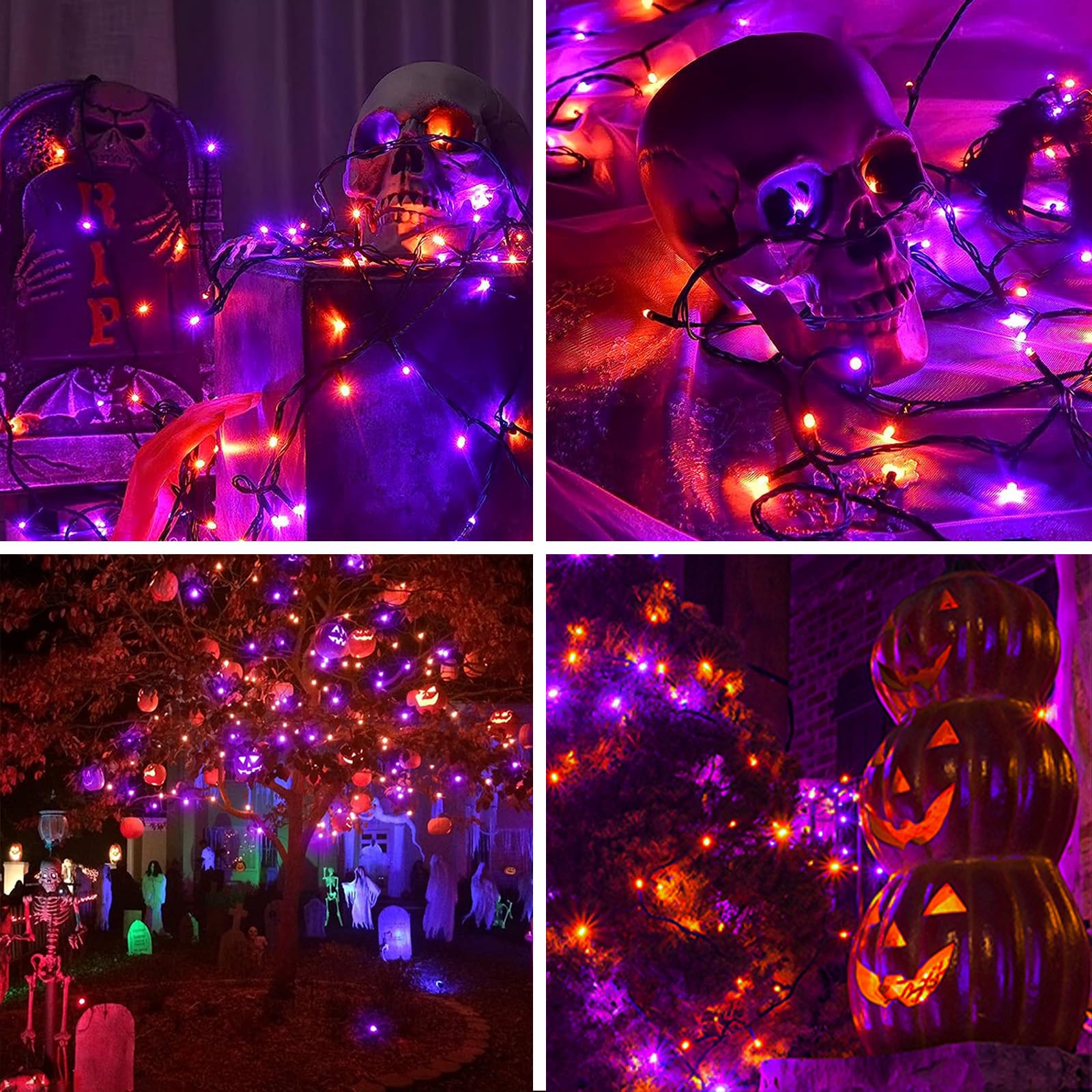 Sukesou Orange Purple Halloween String Lights Outdoor 100Led Battery Operated Fairy Lights With Waterproof Remote Timer String Lights For Garden Party Holiday Halloween Décor