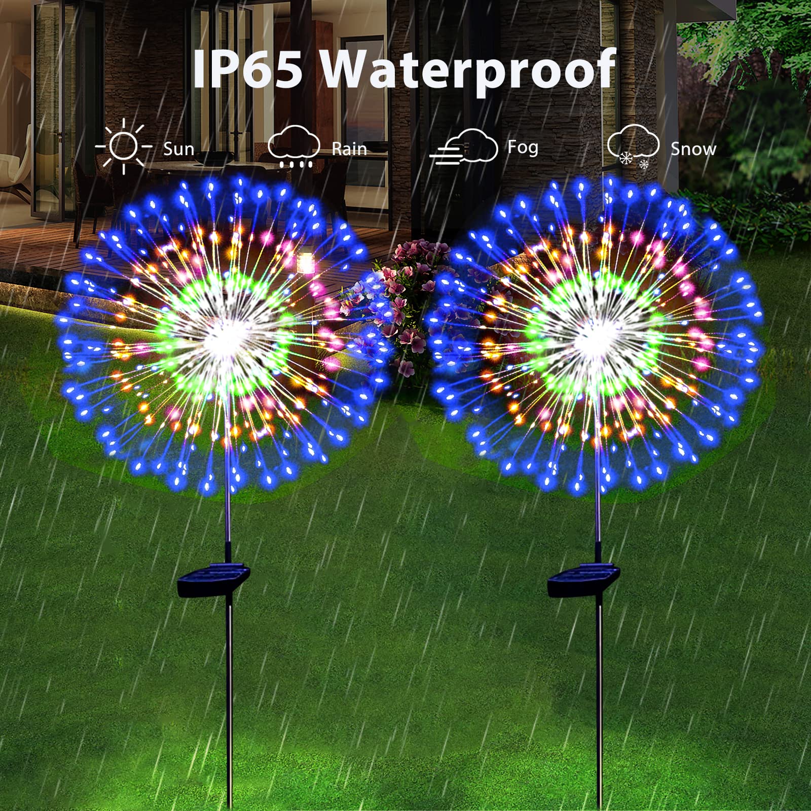 Christmas Solar Garden Firework Lights Outdoor Waterproof 2 Pack Solar Powered Art Stake Twinkle Lighting Outside Solar Lights Upgrad 180 Led Sparklers Lights For Yard Party Decorations (Colorful)