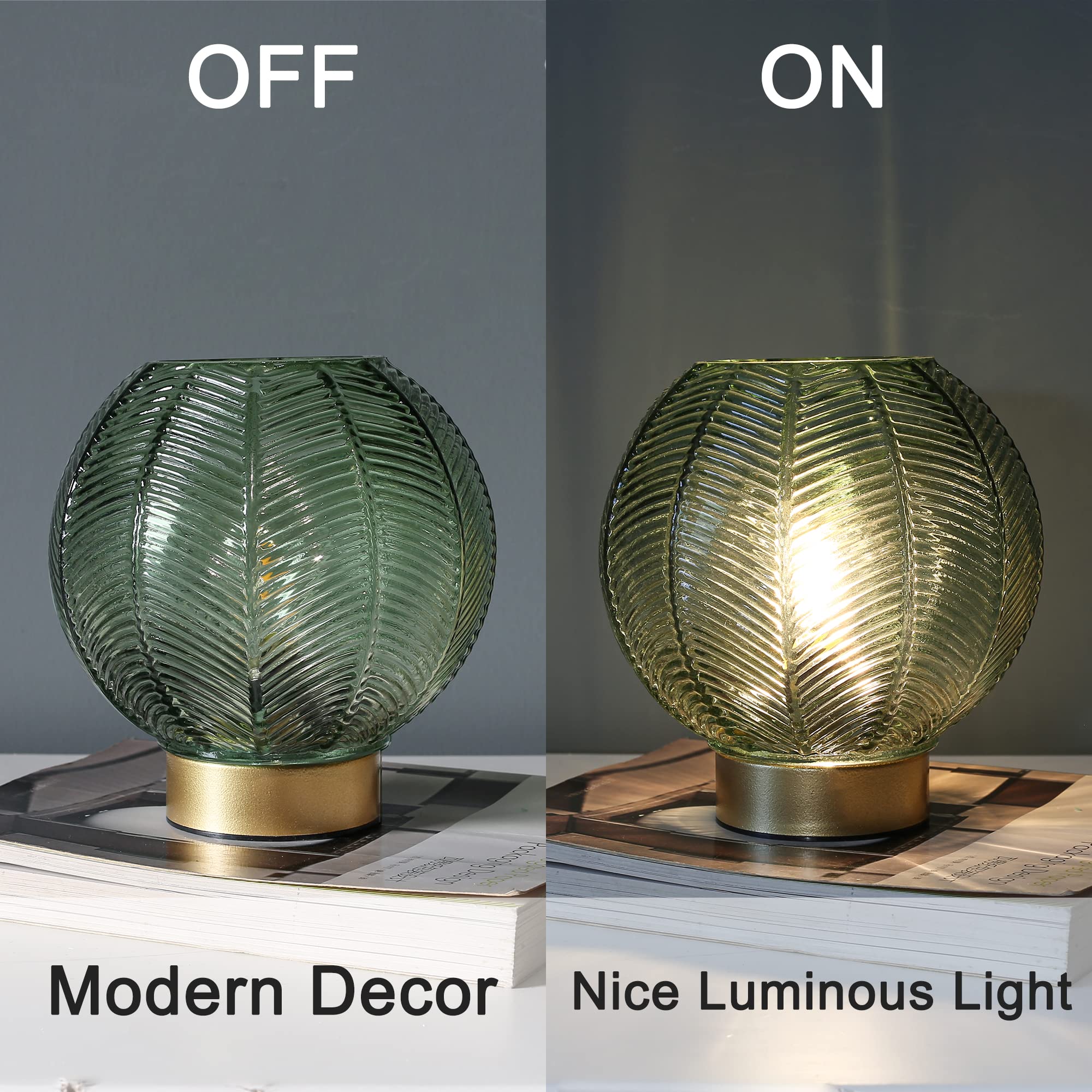 LUSHARBOR Battery Powered Table Lamp with LED Bulb, Cordless, Green, Model K2000111-GREEN, Decorative for Bedroom and Living Room