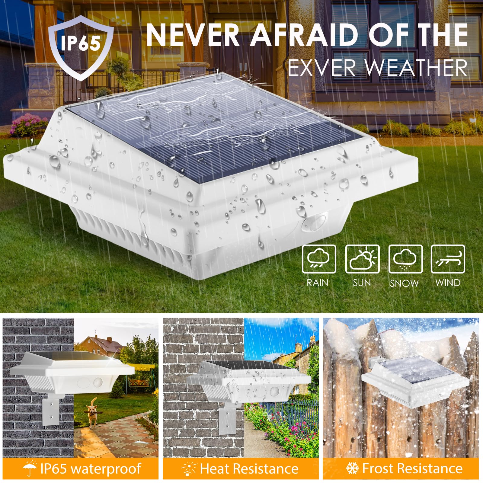 KEENZO Outdoor Solar Lights - 6pcs Solar-Powered LED Wall/Fence Lights, Warm White, Waterproof, Model 25GU-WCW