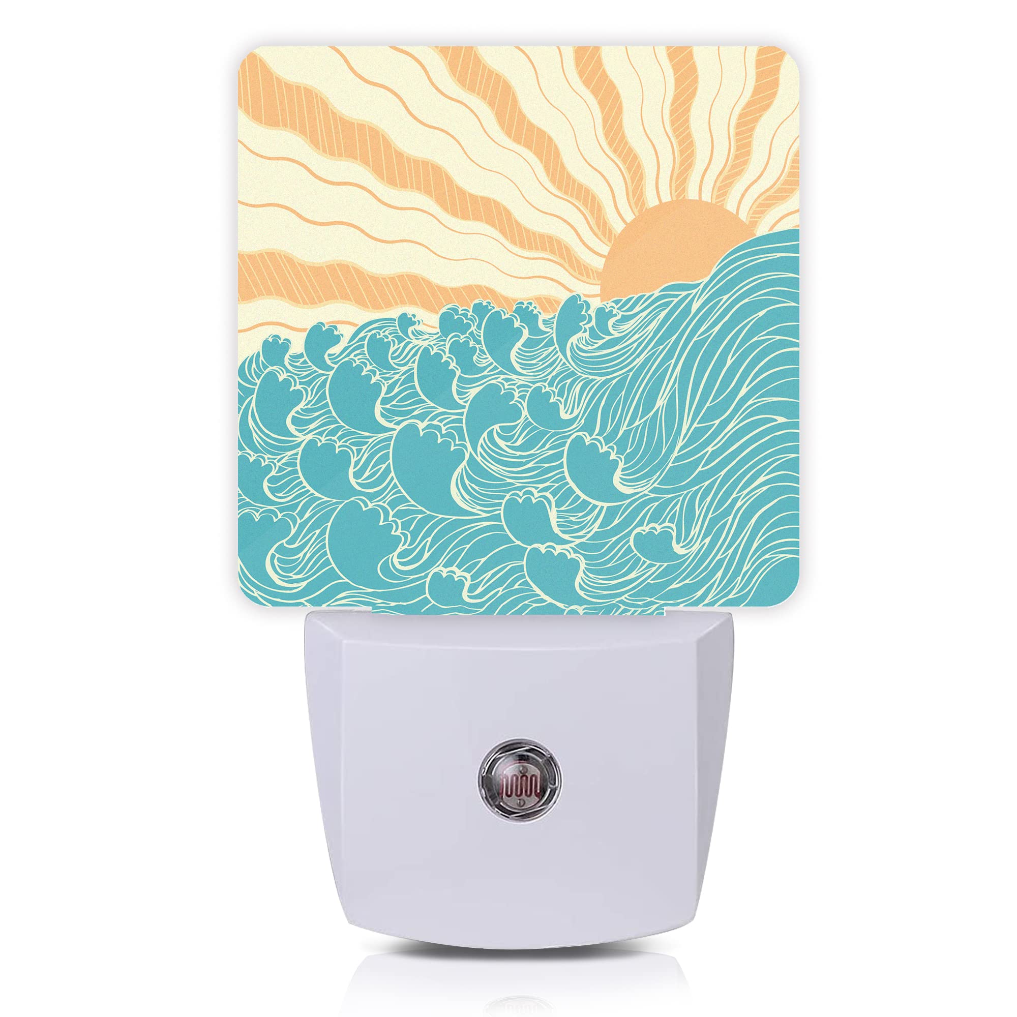 Oeaskly Waves Night Light,Sea Landscape Sun Plug-in Night Lights with Dusk-to-Dawn Sensor for Women/Girls/Boys Gift Sleep Friend