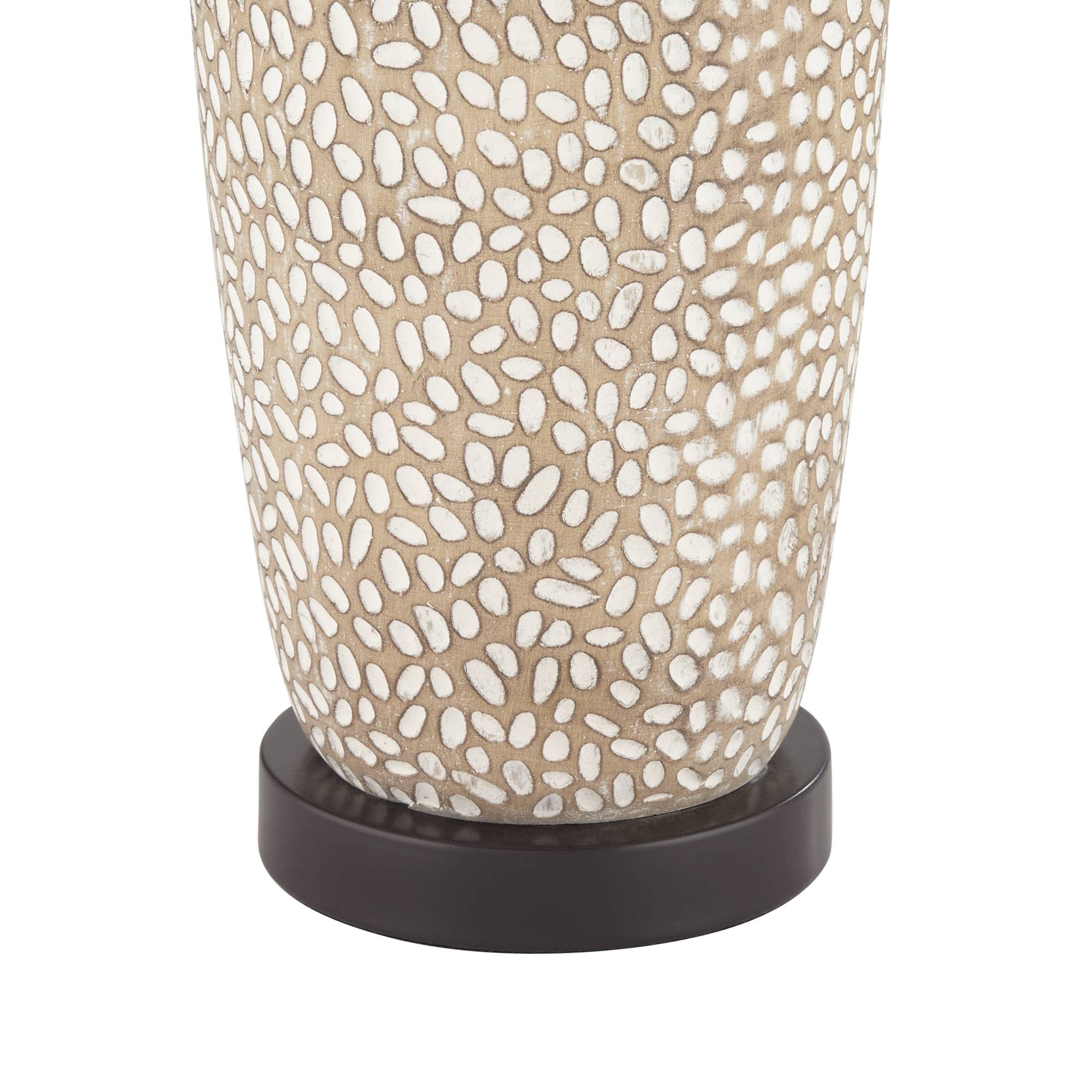 360 Lighting Modern Coastal Table Lamps Set of 2, 27.25" Tall, Beige Pebbled Fabric with White Shade for Living Room, Bedroom, Office