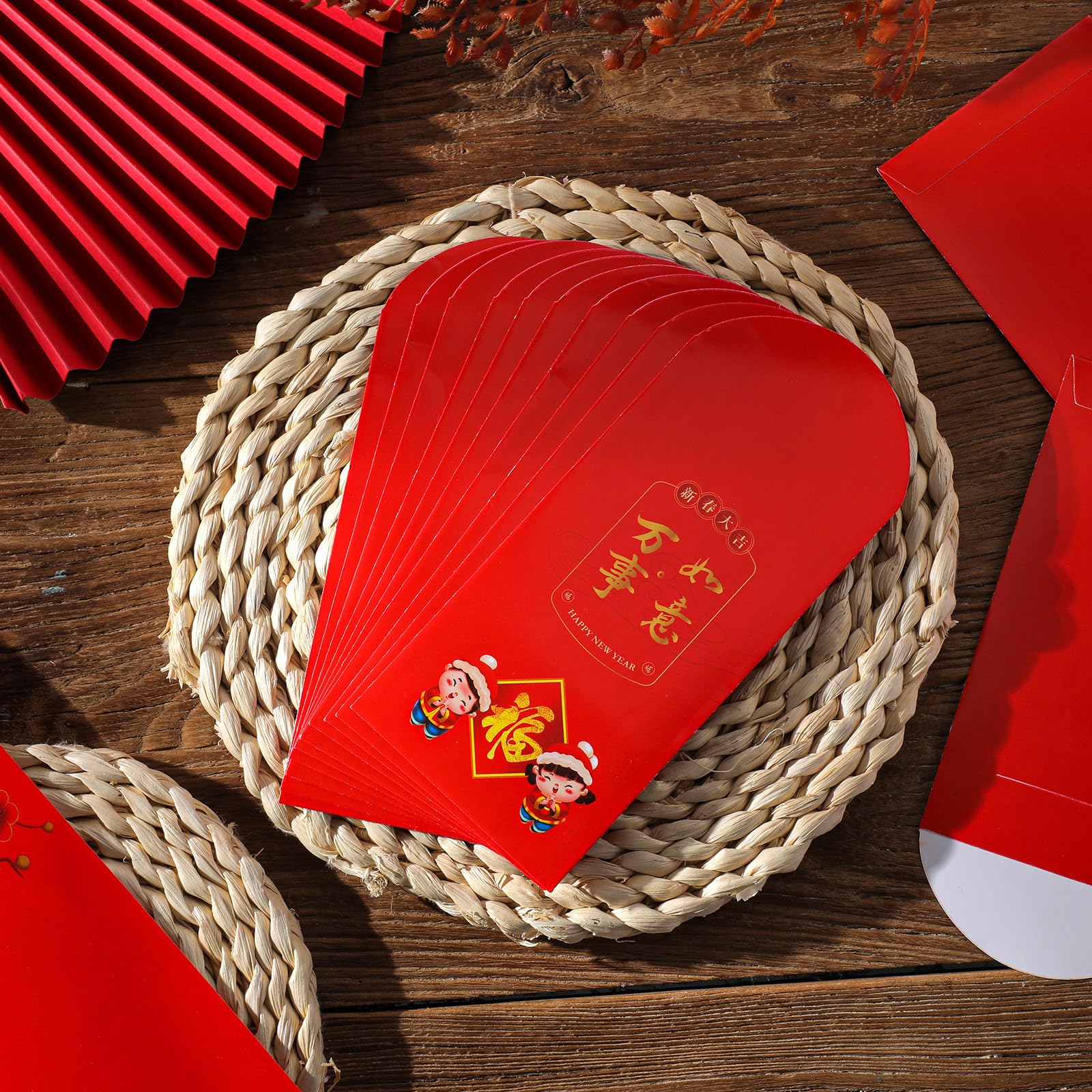 Zonon 47 Pcs Chinese New Year Decorations 2025, Lunar New Year Paper Includes Fu Character Window Stickers Red Hanging Lanterns