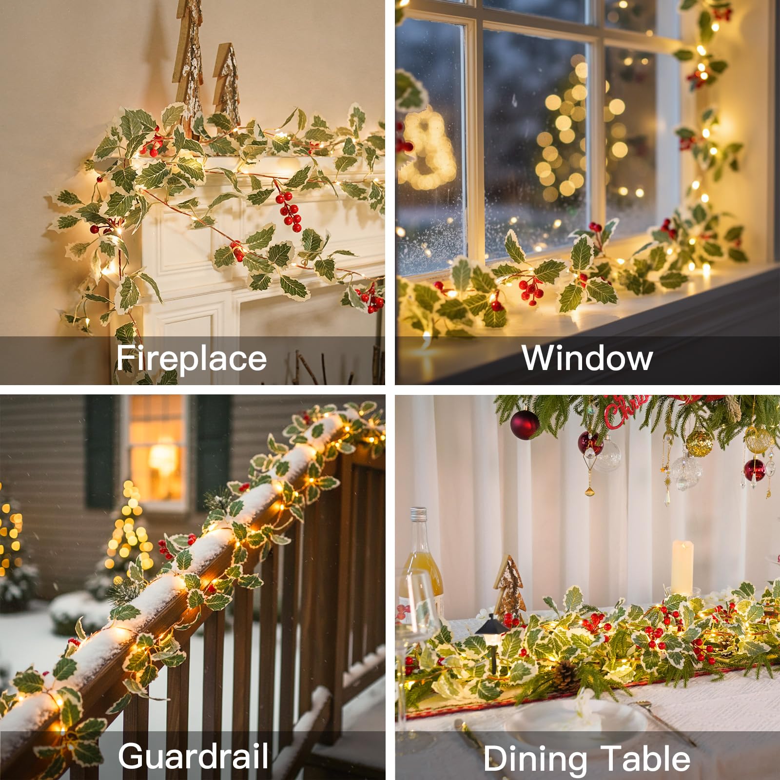 suddus 40 LED Battery Powered Christmas Fairy Lights, 12.5ft Vine String with Red Berries & Holly Leaf, Ideal for Xmas Decor