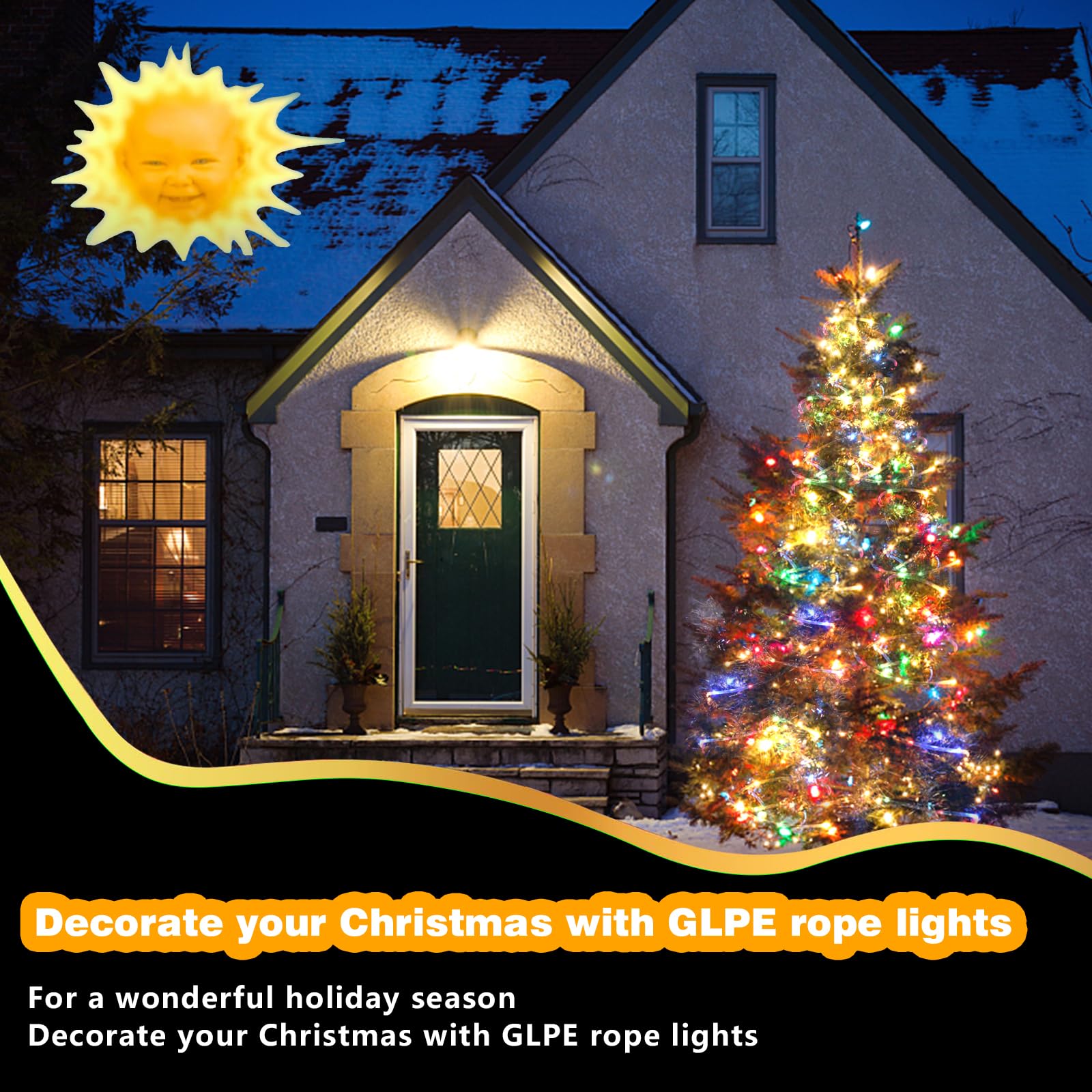 GLPE Solar String Lights, 66ft 200 LED, Multicolor, USB & Solar Powered, Waterproof, Model SL-004