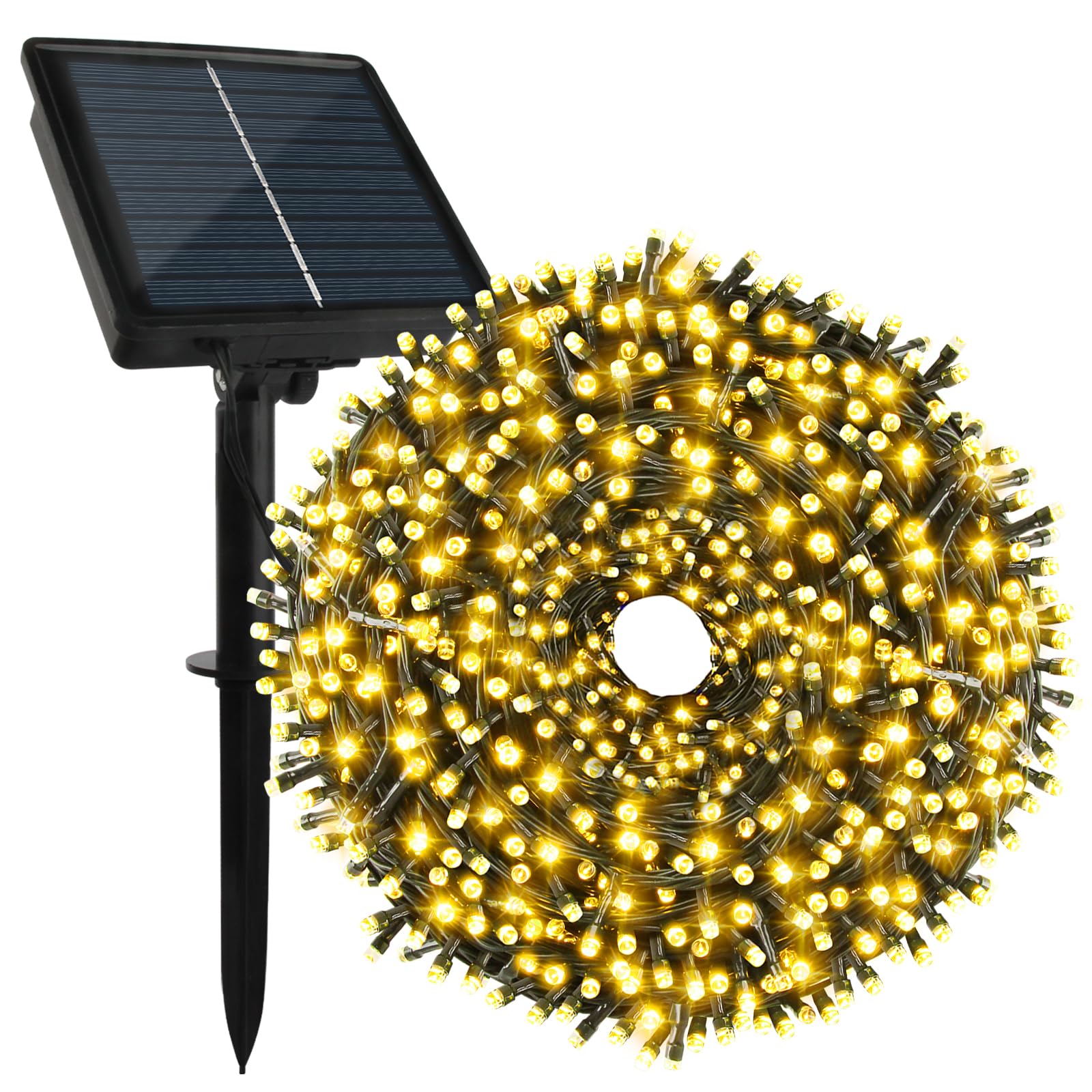 Tcamp 66Ft 200 Led Solar Christmas Lights Outdoor Waterproof  8 Modes Solar Powered Fairy String Lights For Christmas Tree Wedding Party Holiday Outdoor Indoor Decor (Warm White)