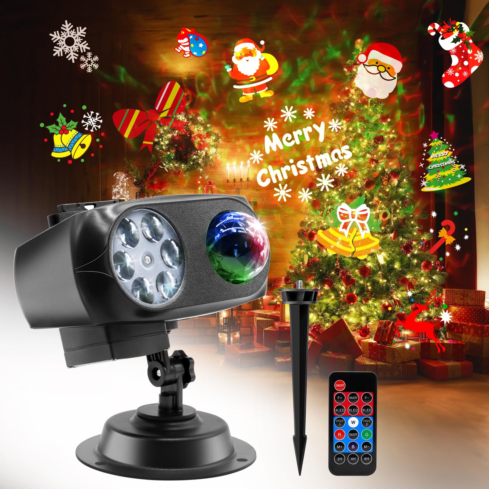 Newest Designed Halloween Christmas Projector Lights Outdoor Waterproof,15W Brighter HD Ocean Wave Effect,12 Slides 96 No Fade P