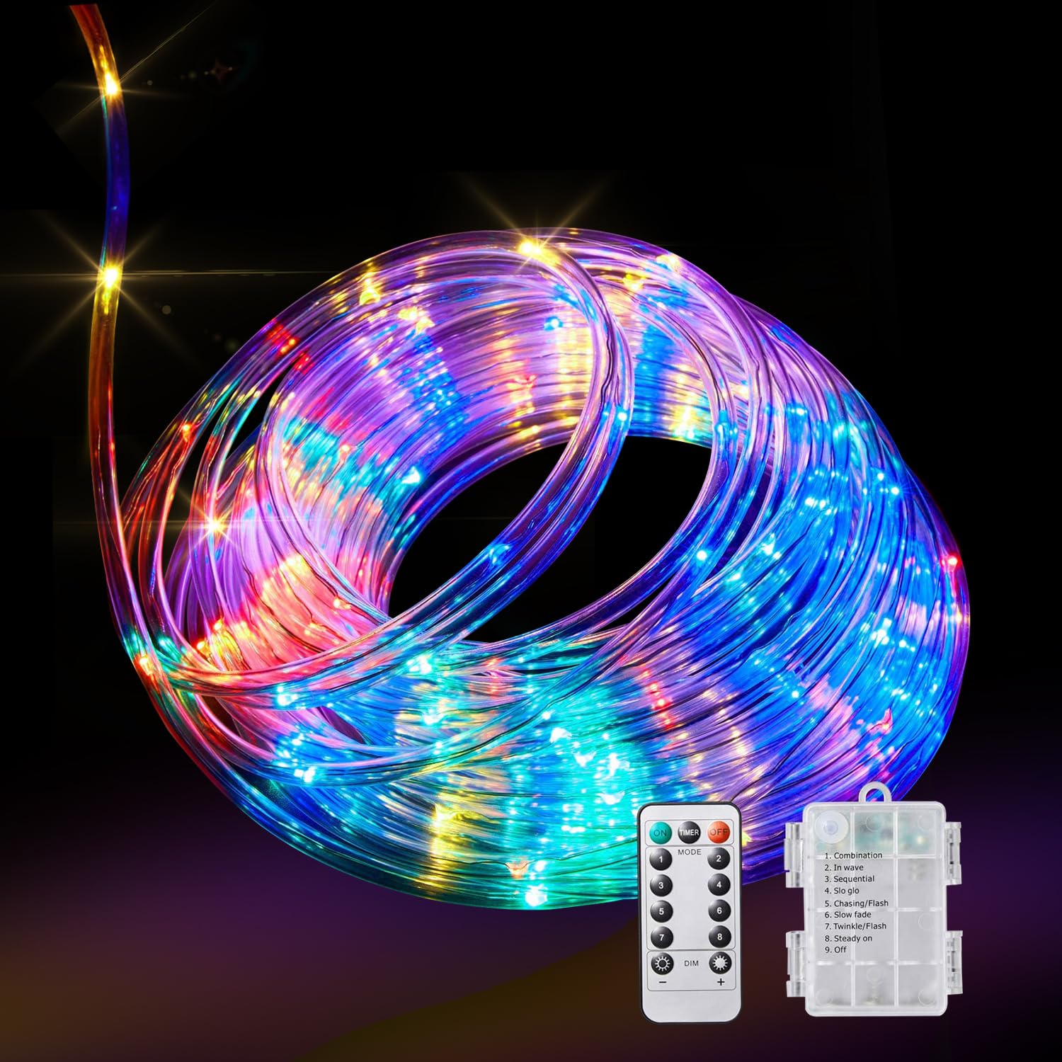 Bebrant 40Ft Led Rope Lights - 120 Leds, 8 Modes, Battery Operated, Waterproof Fairy Lights