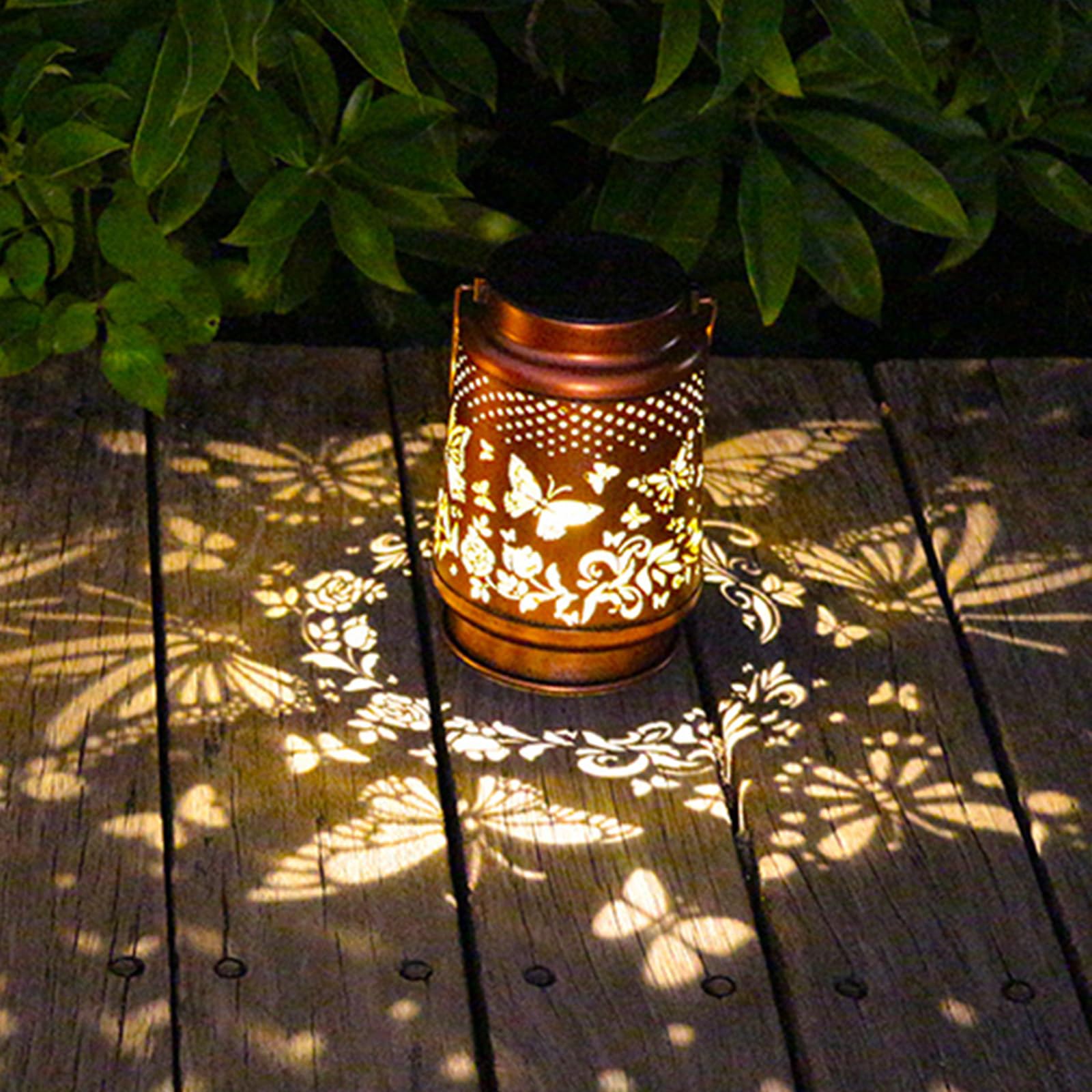 2 Pack Solar Butterfly Lanterns Outdoor Hanging Decor Lantern,Waterproof Hollow Out Retro Metal Decorative Garden Light,Graceful