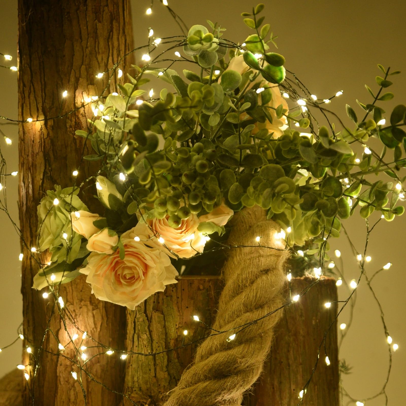 Dailyart 200 LED Fairy Lights Plug in - Warm White, Green Copper Wire, Remote & Timer, 10Ft, 8 Modes for Bedroom, Wedding, & Party Decor