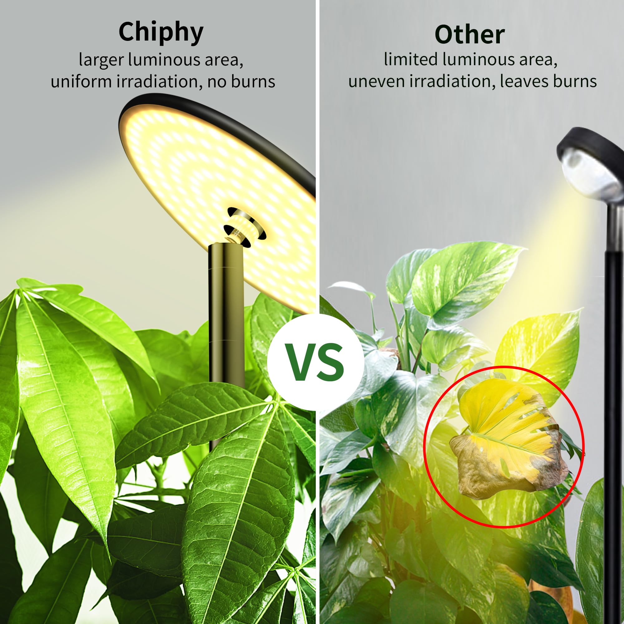 chiphy Grow Lights - Full Spectrum Indoor Plant Light, 40W, 69" Tall, Aluminum, Black, Remote Control, Timer, 10 Dimmable Brightness