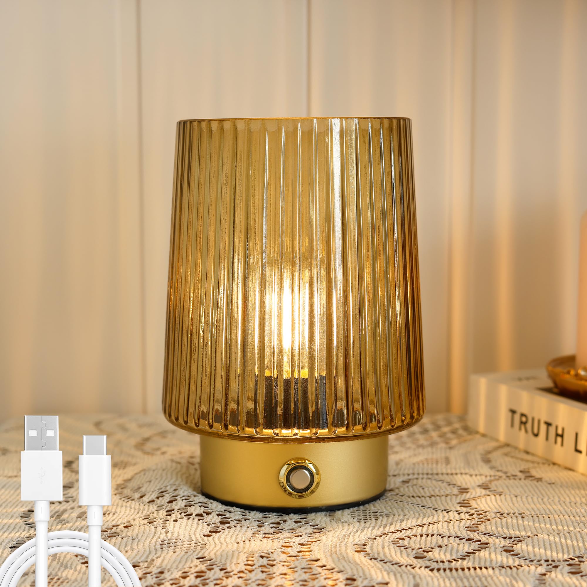 ULAROOM Cordless Rechargeable Battery Operated lamp,Glass Small Table lamp-Portable Dimmable Brightness Touch Wireless Bedside L