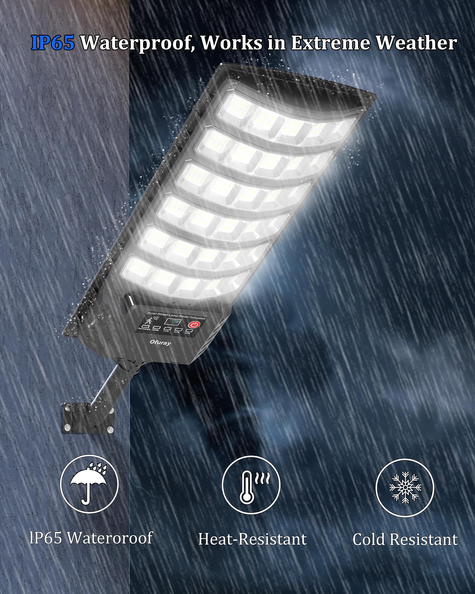 Ofuray Solar Flood Lights Outdoor,5AH High Power Solar Security Parking Lot Lights Dusk to Dawn with 5 Modes,7000k Daylight with