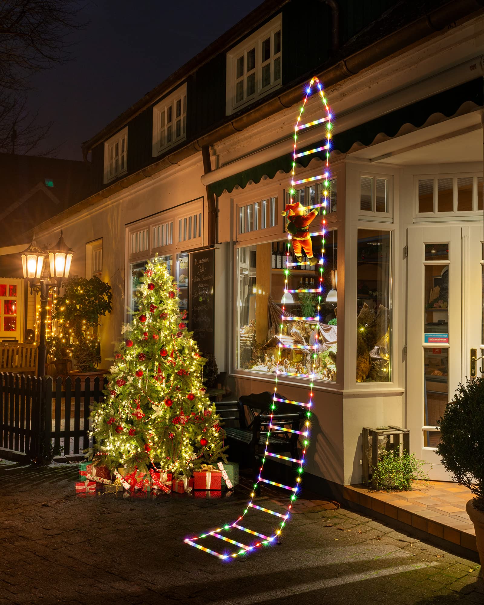 Joedoes LED Ladder Lights with Climbing Santa, 10ft Multicolor Christmas Decor, Indoor Use, Model LED08230338