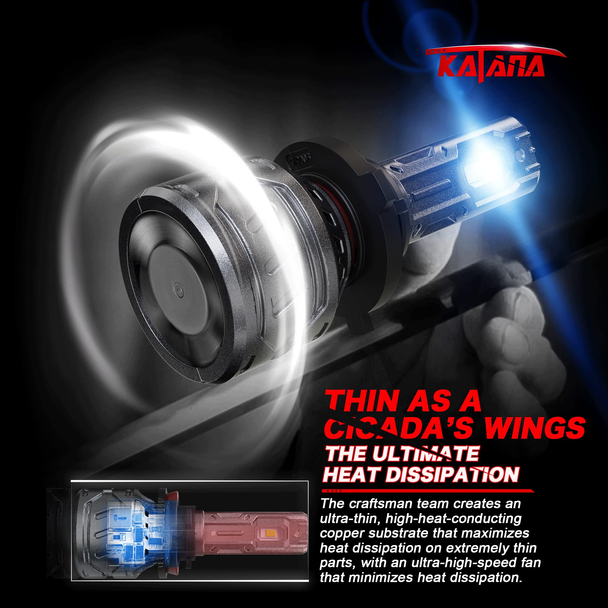 Katana Fog Light Combo 9005 9006, 800% Brightness, 6500K White, Mini Size, Pack of 4, Aluminum