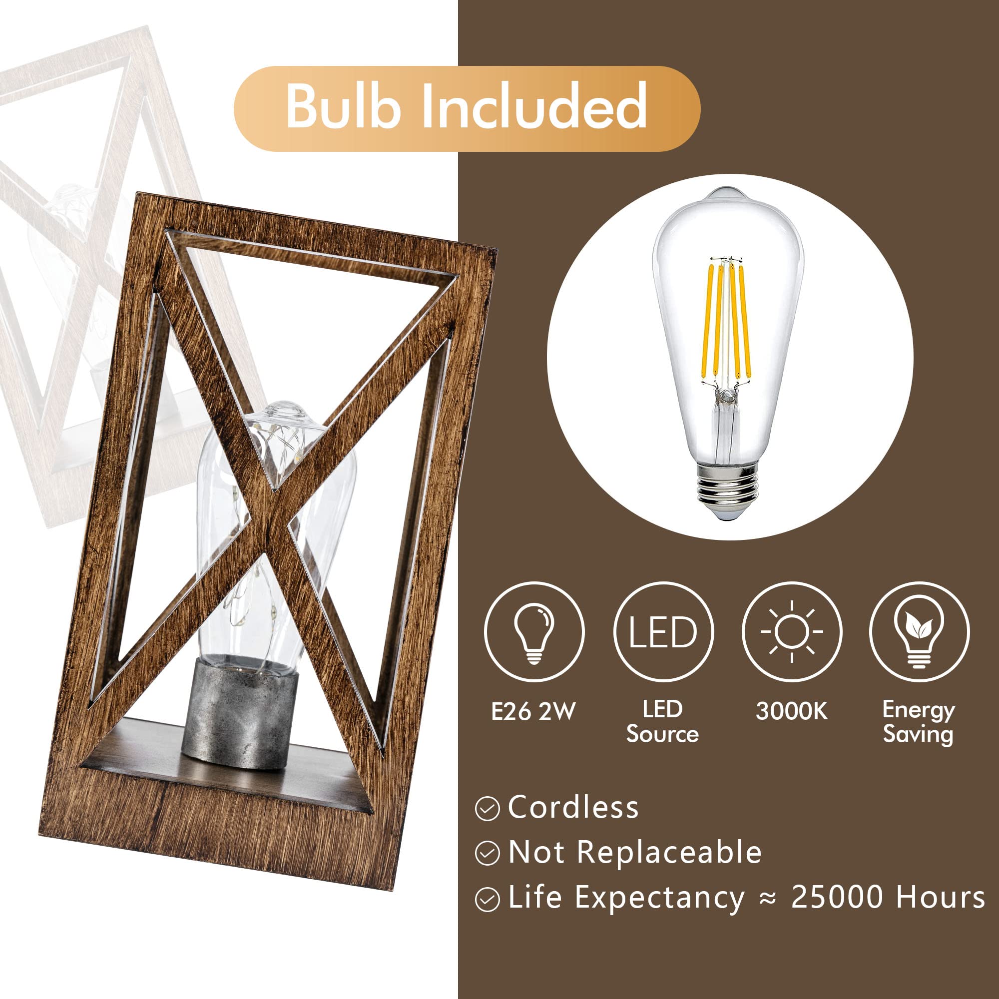 Wingbo 2 Pack Retro Battery Powered Table Lamps, Faded Brown, Indoor/Outdoor Use